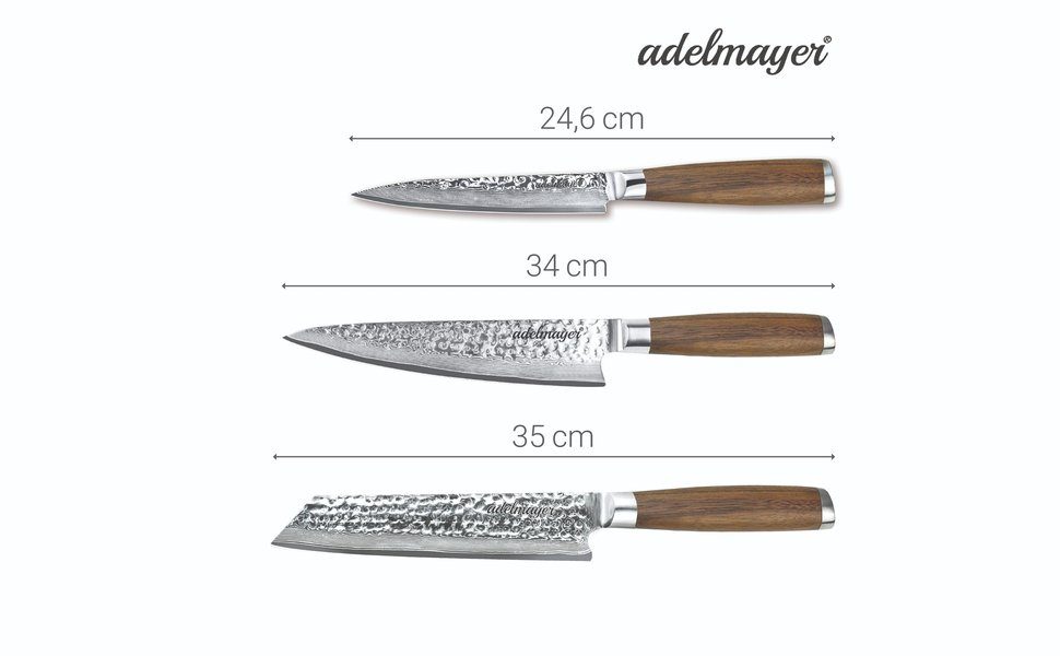 Kiritsukemesser21,20cm, Messer-Set Messer Allzweckmesser), (SparSet, Hand adelmayer® von OSAKA Damastmesser Jedes wird 3-tlg., Chefmesser20cm, adelmayer kontrolliert adelmayer Set