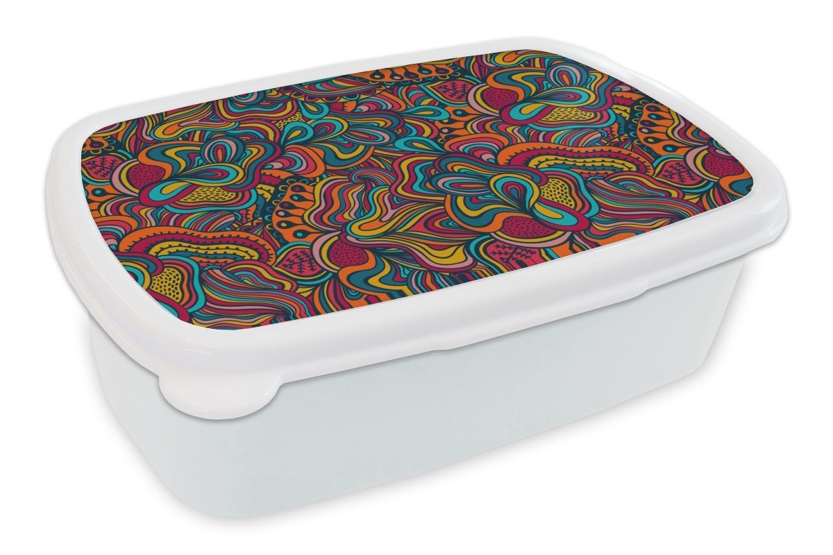 MuchoWow Lunchbox Boho - Muster - Abstrakt - Flora, Kunststoff, (2-tlg), Brotbox für Kinder und Erwachsene, Brotdose, für Jungs und Mädchen weiß