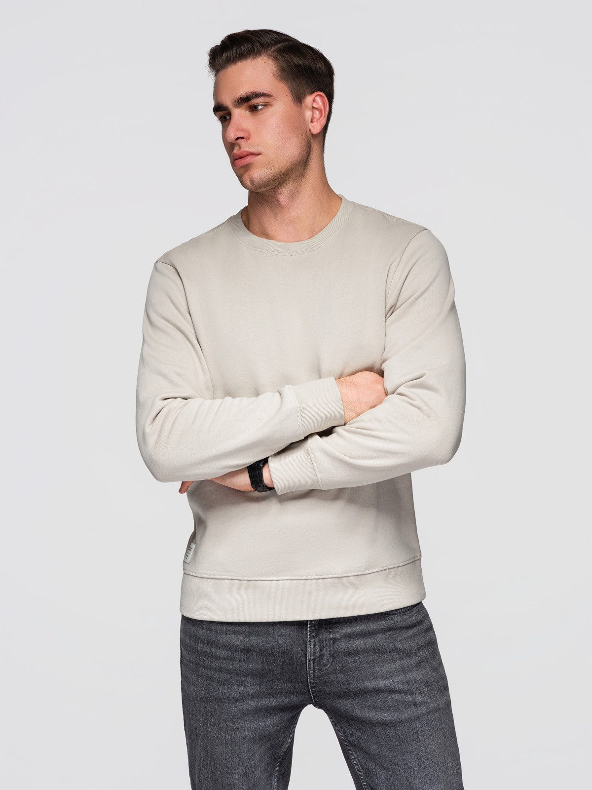 Sweatshirt Herren Sweatshirt Basic Rundhals Langarm Hellgrau XXL