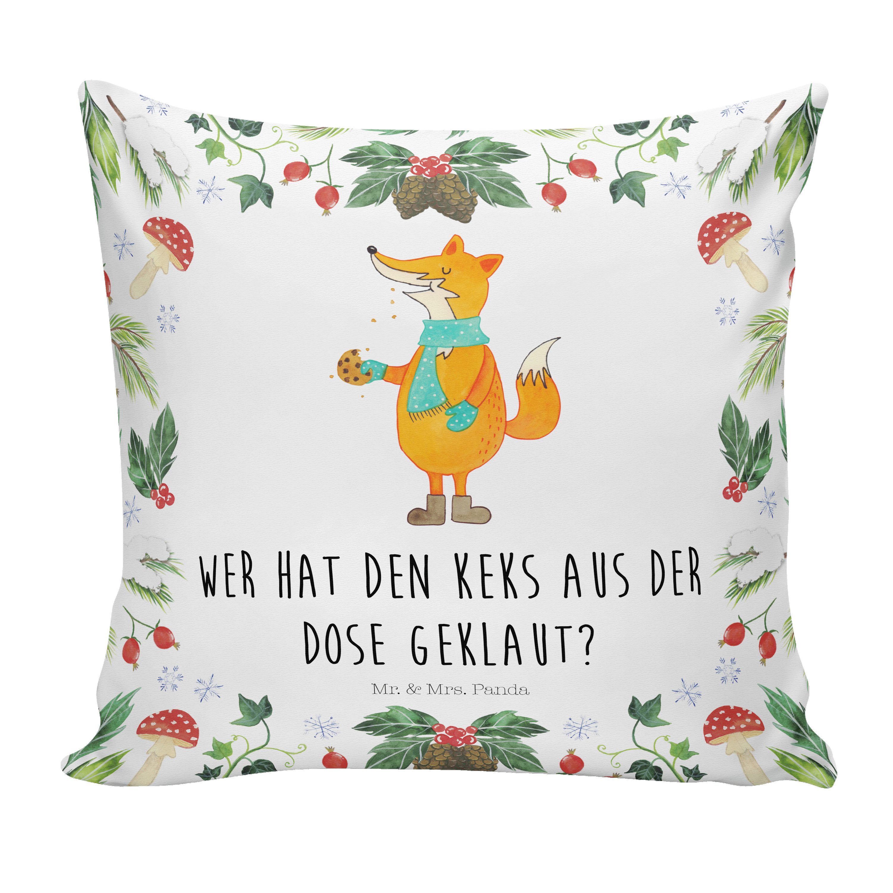 Mr. & Mrs. Panda Dekokissen Fuchs Keksdose - Weiß - Geschenk, Kopfkissen, Kissenhülle, Weihnachte