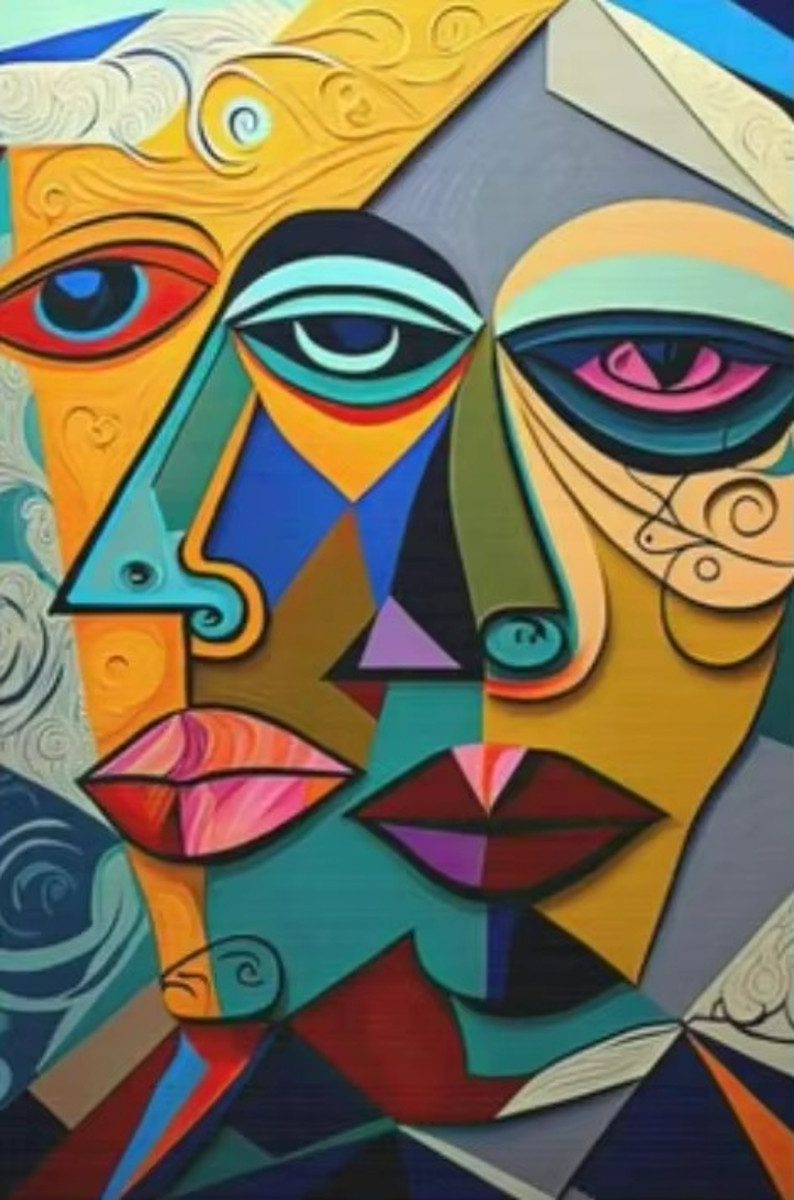 TPFLiving Kunstdruck (OHNE RAHMEN) Poster - Leinwand - Wandbild, Skandinavische abstrakte kubistische Picasso-Figuren Leinwand (Leinwandbild XXL), Farben: Orange, Blau, Rot, Weiß, Schwarz, Gelb -Größe: 30x40cm
