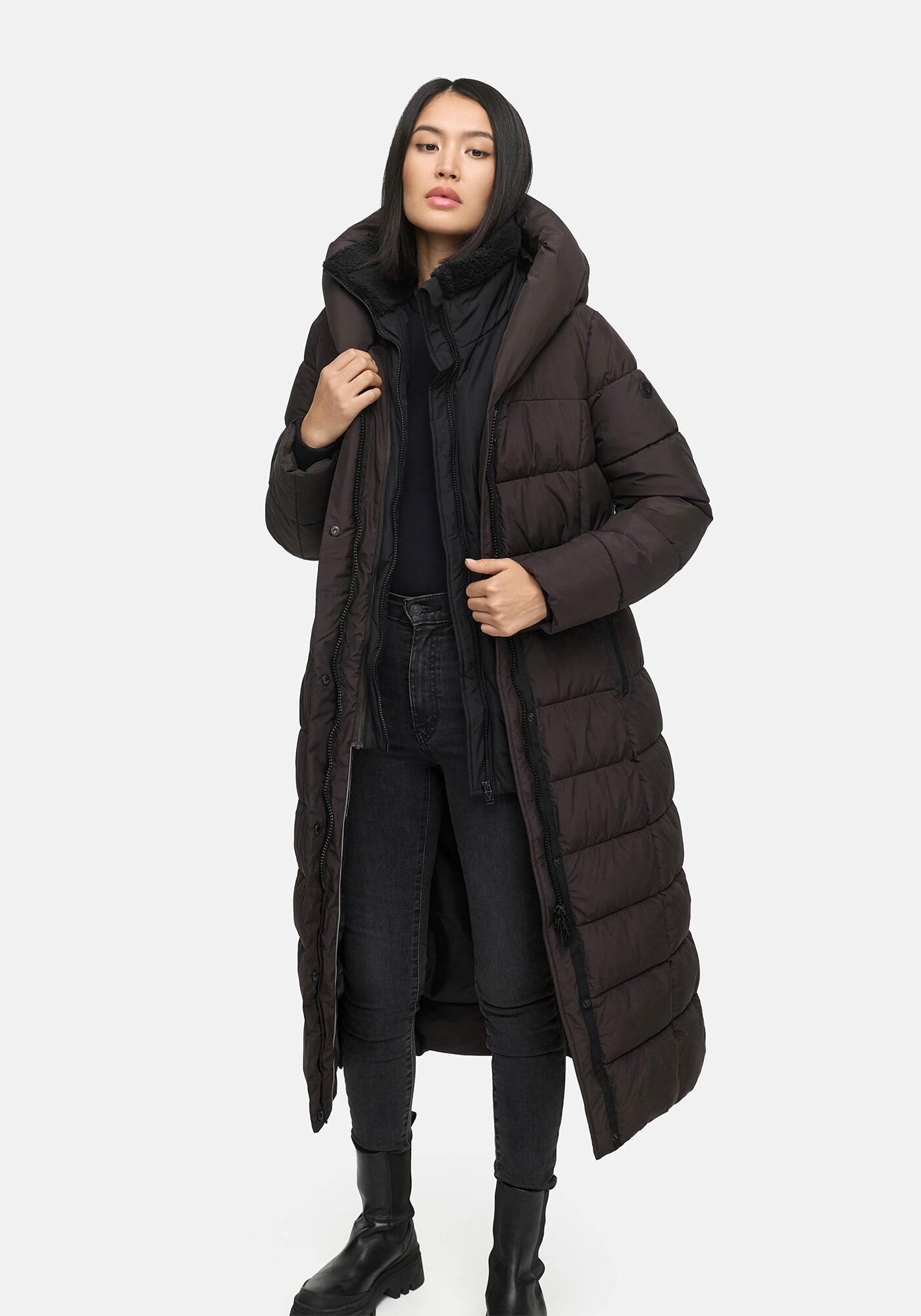 Marikoo Winterjacke Pakoraa extra langer Winter Mantel mit abnehmbaren Innenteil