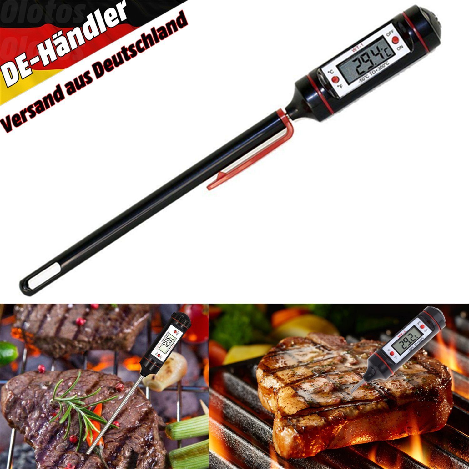 Kochthermometer Digital LCD Thermometer Bratenthermometer Fleischthermometer Grill BBQ