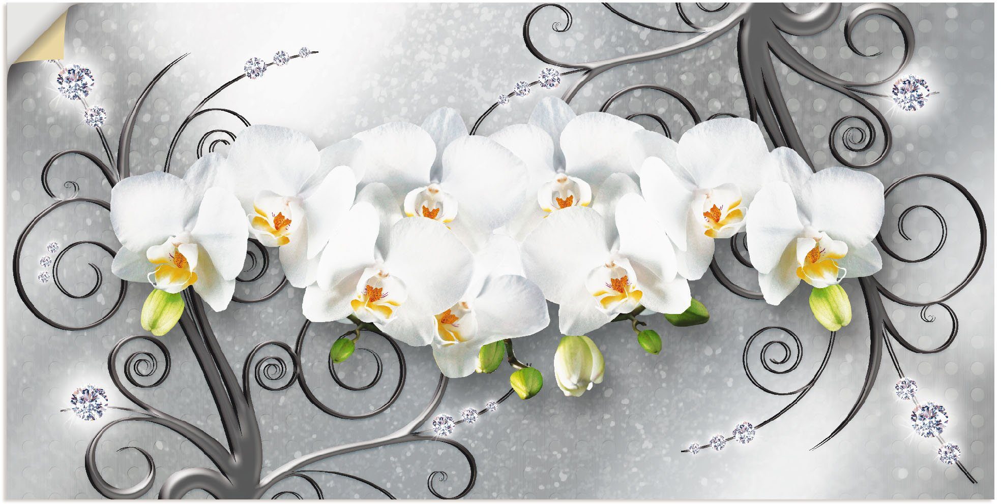 Artland Wandbild »weiße Orchideen auf Ornamenten«, Blumenbilder (1 Stück), in vielen Größen & Produktarten - Alubild / Outdoorbild für den Außenbereich, Leinwandbild, Poster, Wandaufkleber / Wandtattoo auch für Badezimmer geeignet-Otto