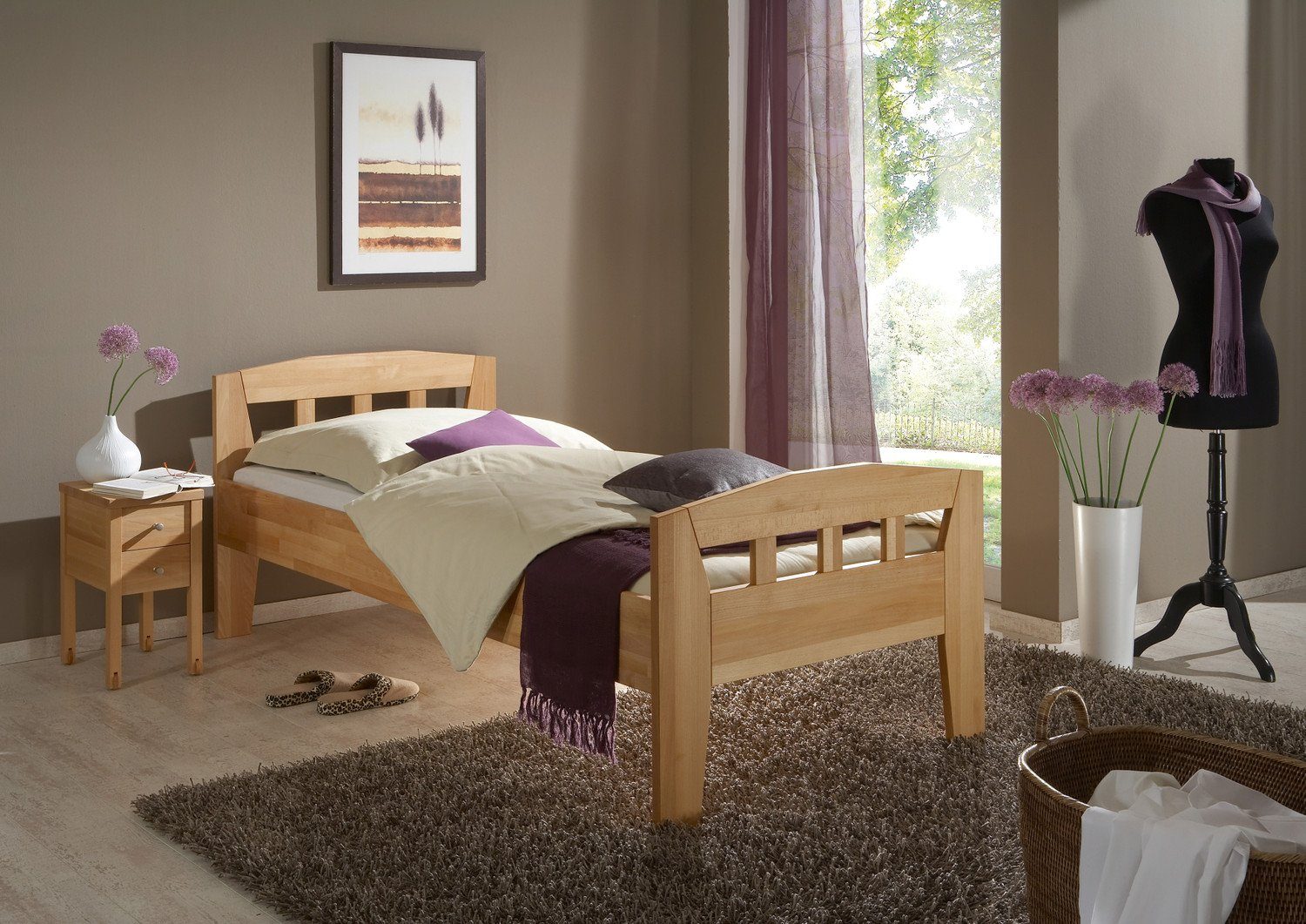 Natur24 Einzelbett »Bett Comfort II aus Buche massiv geölt 90 x200 mit  Kopfteil und hohem Fußteil«