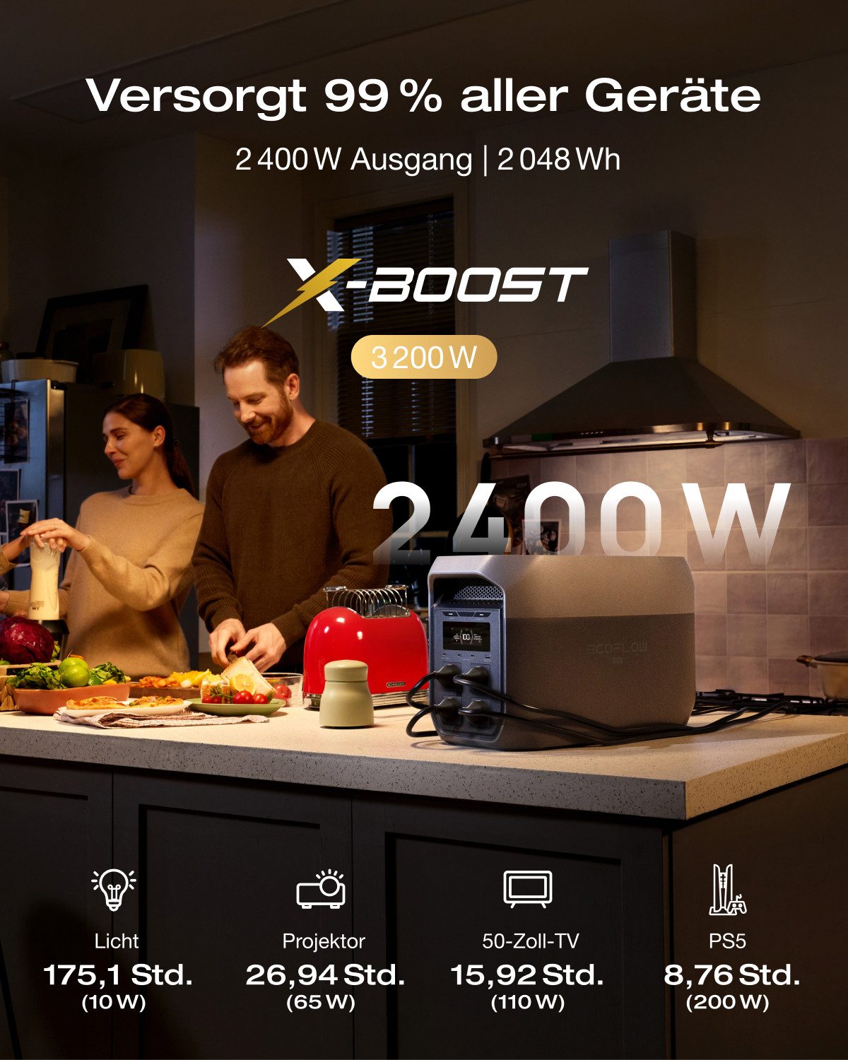 Ecoflow ECOFLOW DELTA 3 Max tragbare Powerstation, 2 048 Wh Solargenerator Powerstation, Solargenerator für Zuhause, Stromausfälle, Wohnmobil & Outdoor