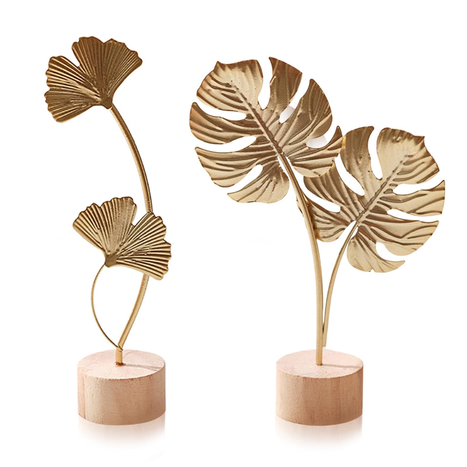 FOUORTUNATE-BEE Dekofigur 2 Stück Ginkgoblatt Monstera Statue Deko, Kreative Statue (Blatt Metallskulptur, 2 St., Gold Desktop Skulptur Deko für Home, Büro, Schlafzimmer, Wohnzimmer)