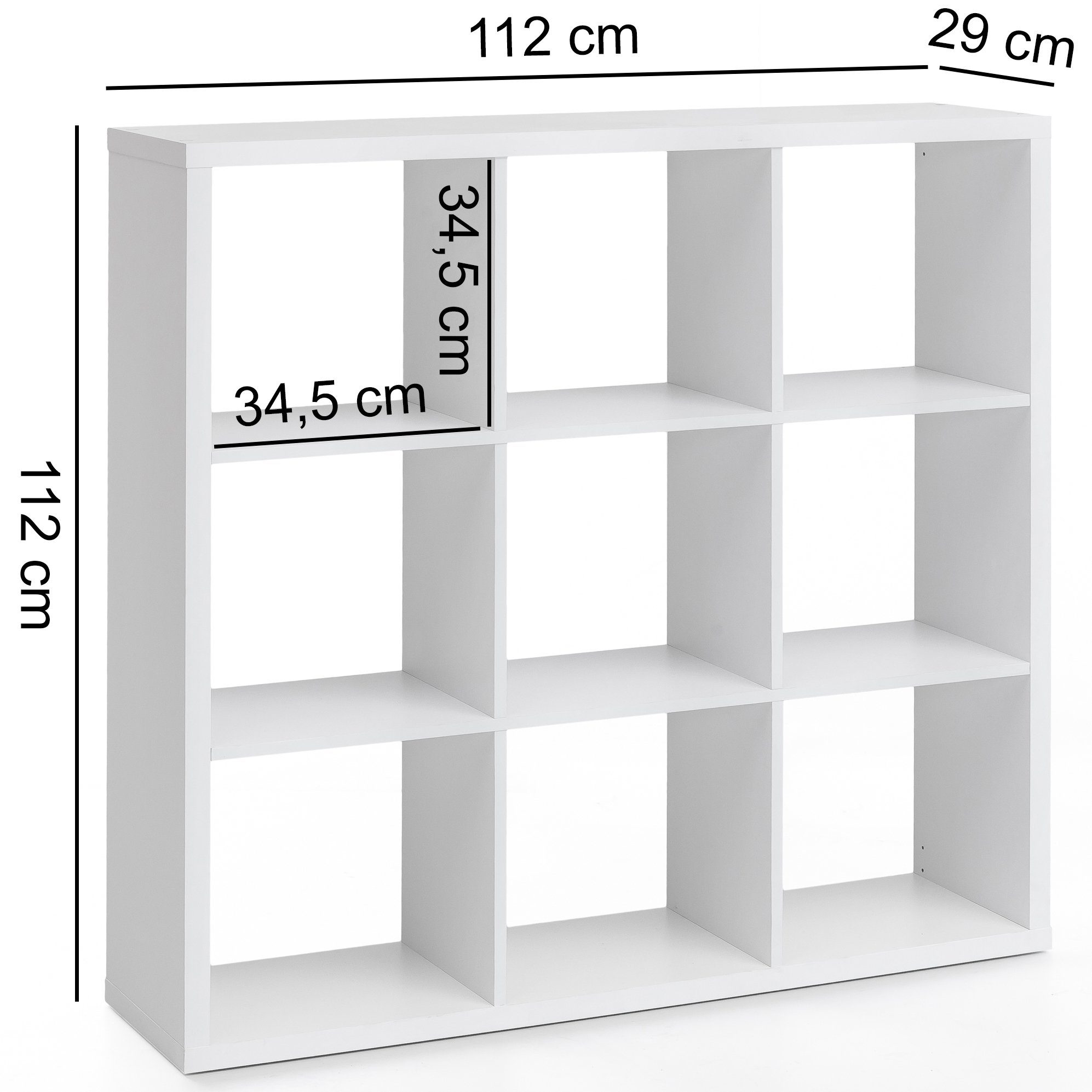 FINEBUY Bücherregal FB52460, cm Fächern 9 112x29x112 Raumteiler mit Bücherregal Freistehend Quadratisch, Weiß, Würfelregal