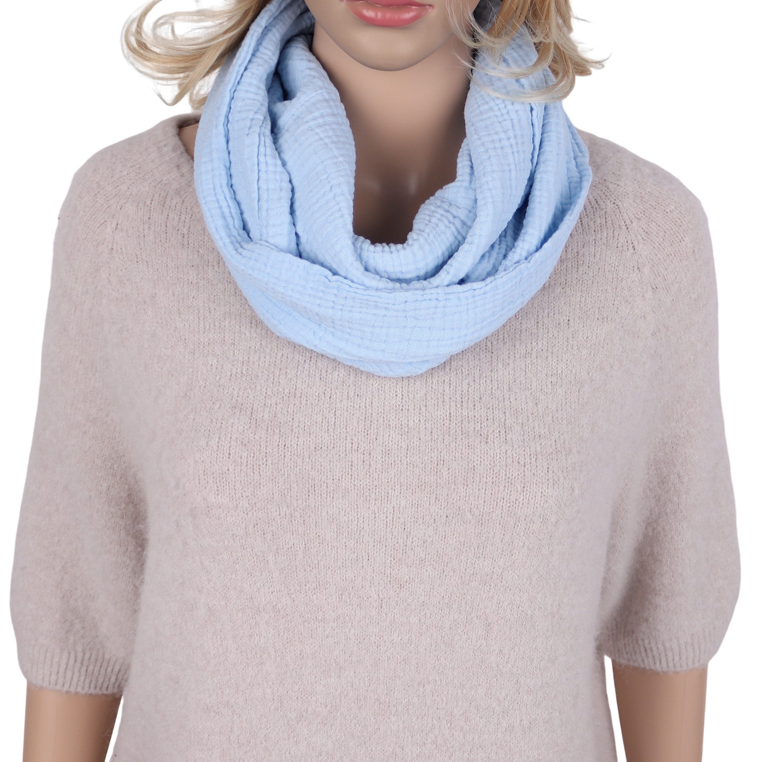 MIRROSI Loop Damen Schal aus Musellin, Made in Italy 70x20cm, Uni, Schlauchschal, (Zweimal um den Hals wickelbar, ca. 70x20cm), Damen Halstuch ideal für Frühling, Sommer oder Herbst