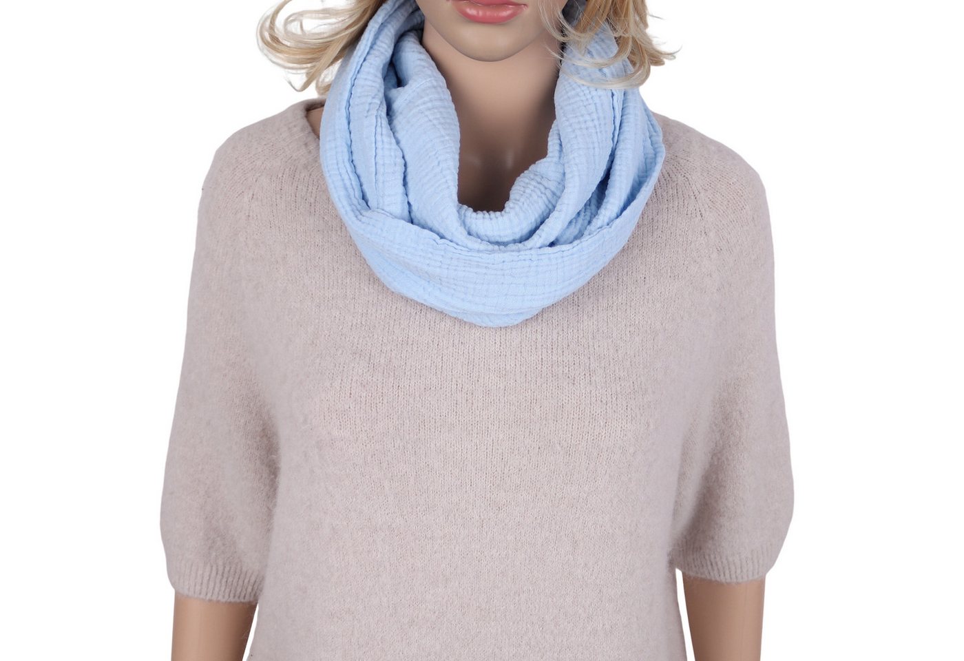 MIRROSI Loop Damen Schal aus Musellin, Made in Italy 70x20cm, Uni, Schlauchschal, (Zweimal um den Hals wickelbar, ca. 70x20cm), Damen Halstuch ideal für Frühling, Sommer oder Herbst