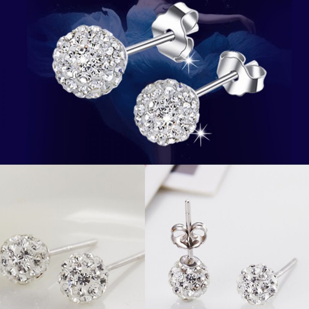 Ohrring-Set (1-tlg) Weiß Lubgitsr Ohrringe Damen Discokugel Silber Ohrstecker Crystalline Kristalle