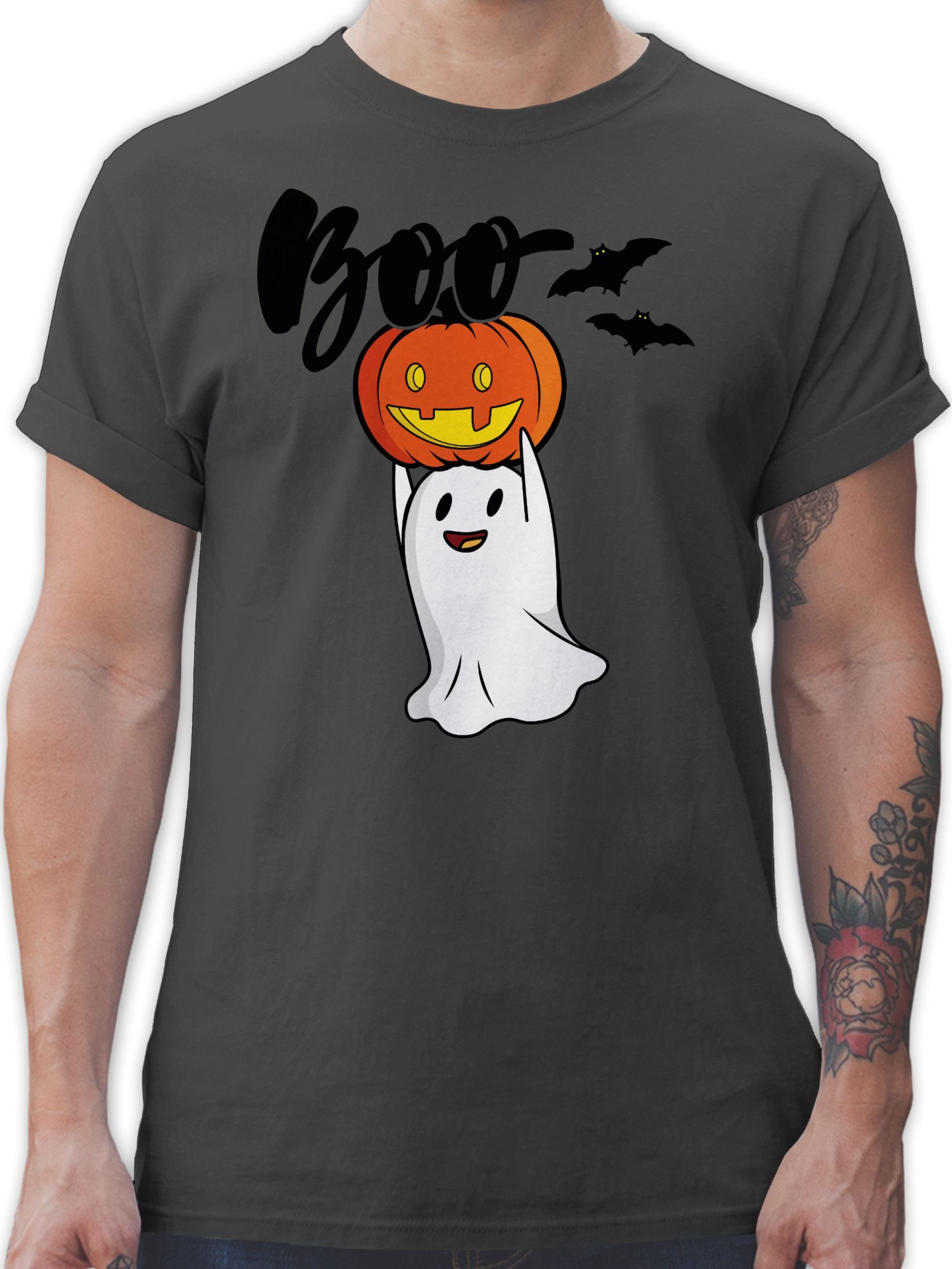 Shirtracer Boo Kürbis Gespenst Geister Kostüme Geist T-Shirt Herren Dunkelgrau 3 Gespenster Halloween