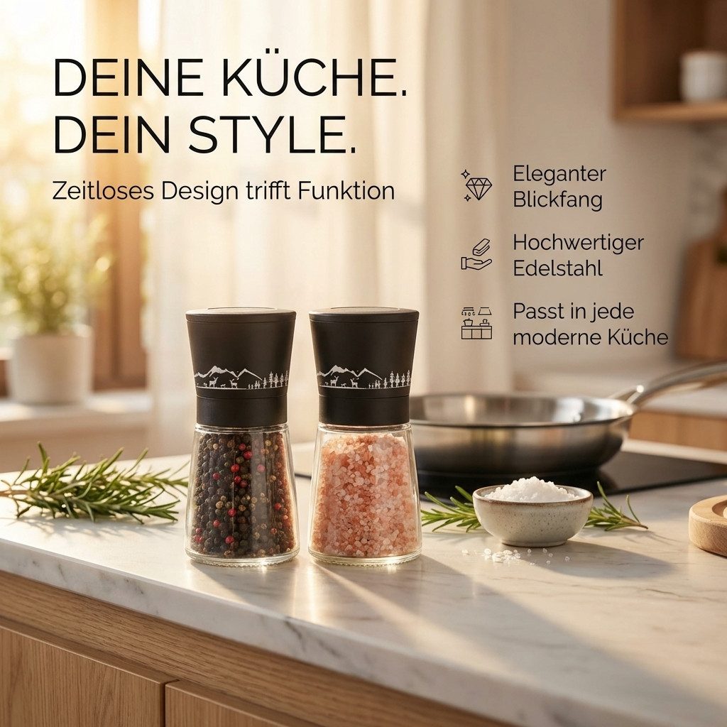 FIXLINE Gewürzmühle Gewürzmühlen SET BLACK FOREST EDITION - hochwertiges Keramikmahlwerk manuell, Black Forest Edition