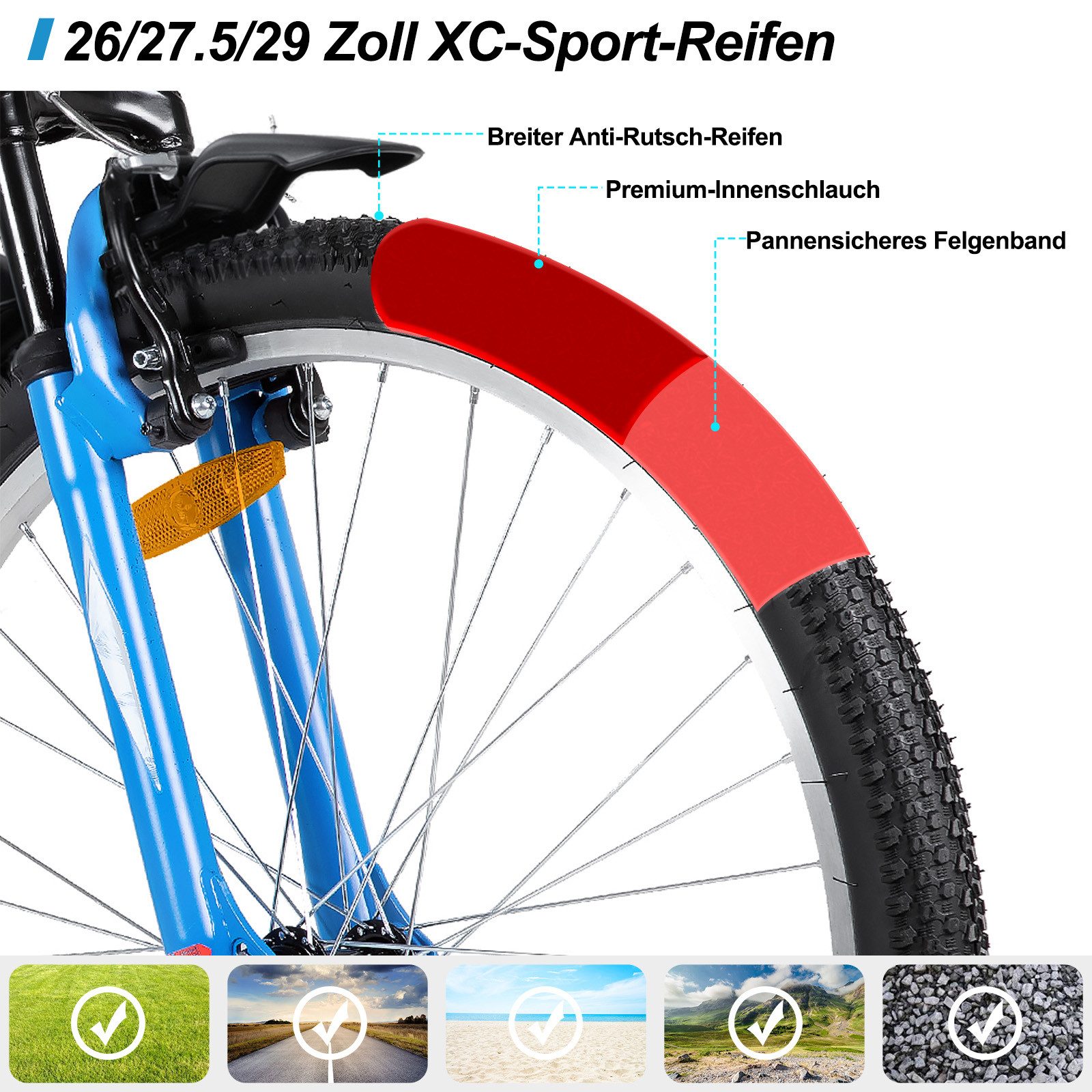 HILAND Mountainbike 26 27,5 29 Zoll bike MTB für Männer Frauen, Studenten-Pendlerfahrrad, mit V-Bremse, 21 Gang, Federgabel, Hochwertiger Rahmen,Kettenschaltung
