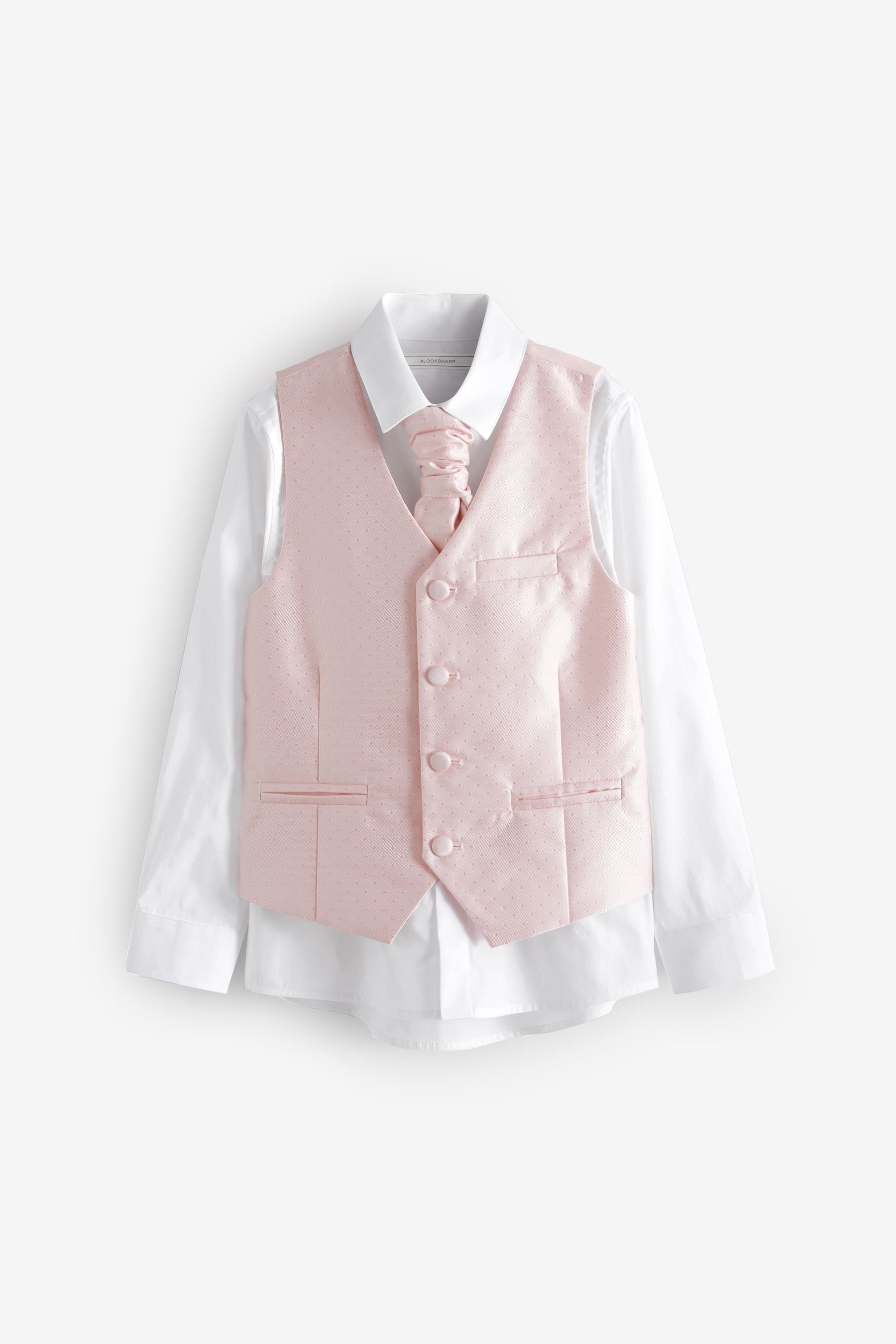 (3-tlg) aus Fliege Next und Weste, Set Pink Hemd Anzugweste Festliches