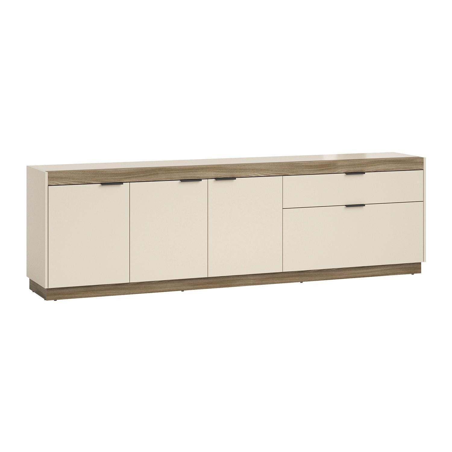 HBZ Meble Lowboard JANA, Praline Elm Dekor, Sandgrau, 2 Türen, 1 Klappe, 1 Schublade, B 228 x H 69 x T 40 cm