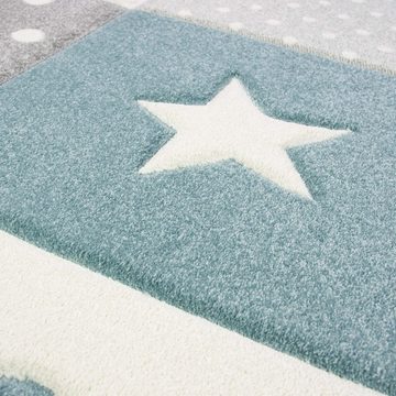 Kinderteppich Kinderteppich mit Stern Wolke in Blau Grau Creme, TeppichHome24, rechteckig, Höhe: 1.3 mm