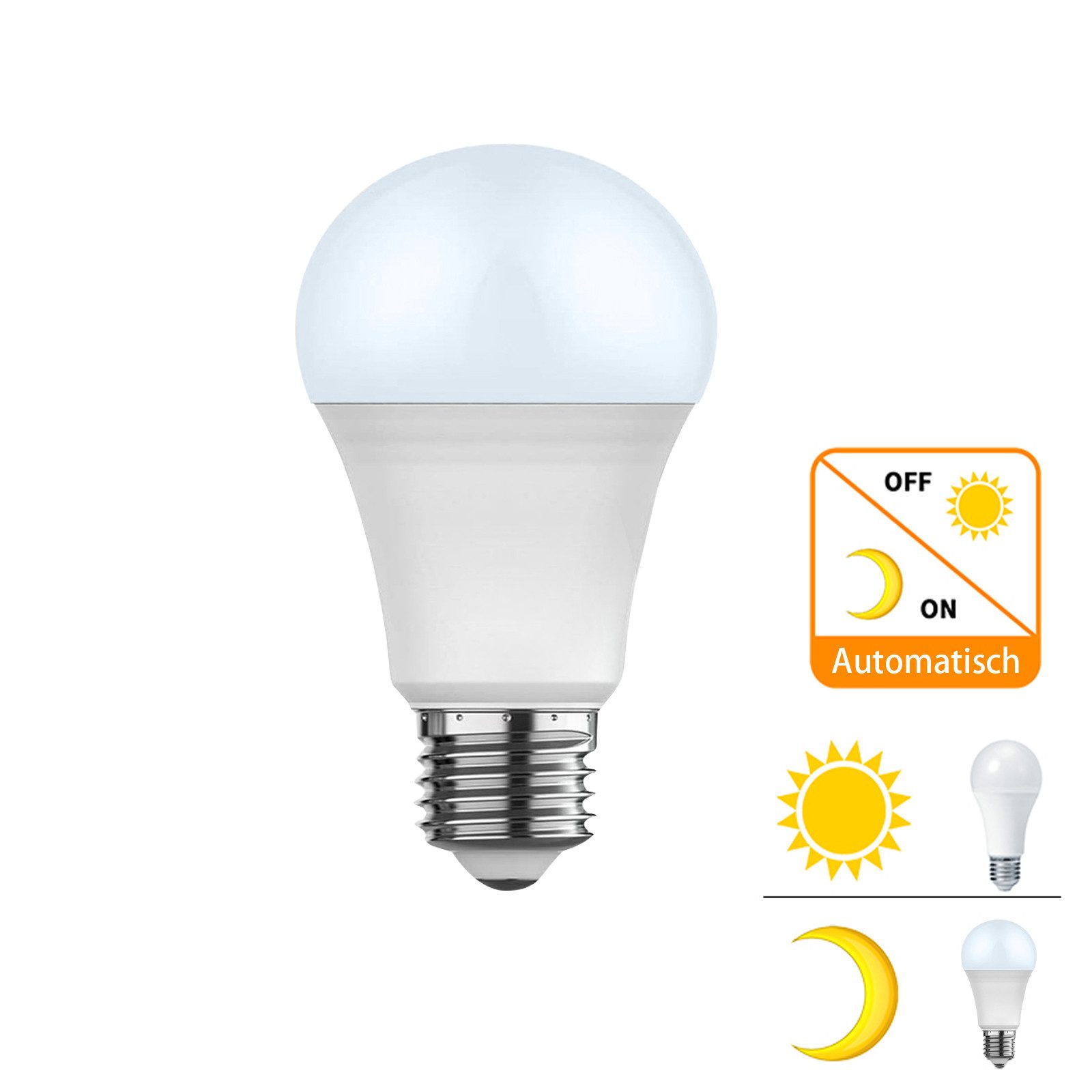 Jibenhome LED-Leuchtmittel E27 Glühbirne mit Bewegungsmelder Dämmerungssensor, 12W Birne Lampe, 1 St., Warmweiß/Weiß, Warmweiß/Weiß Automatisch Auf Aus Licht für Treppen Toiletten Balkon