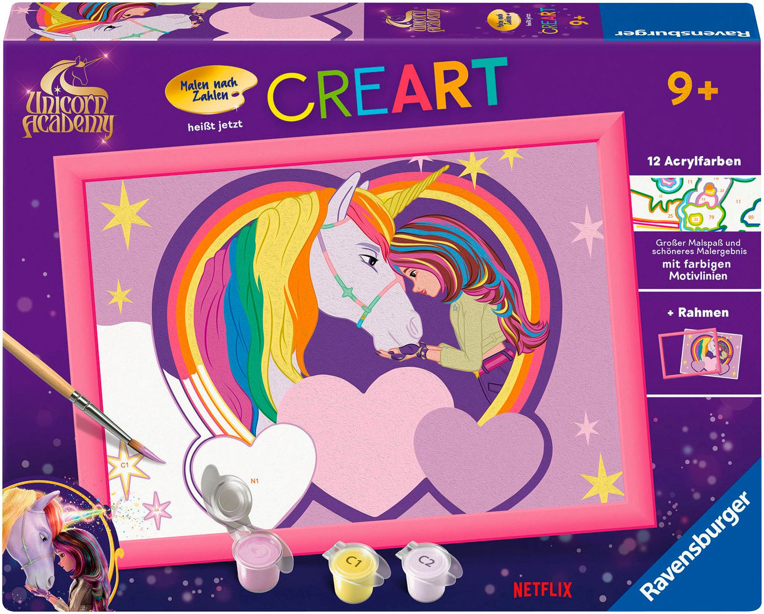 Ravensburger Раскрась по номерам CreArt, Раскрась по номерам, Kinder, Unicorn Academy - Sophia & Wildstar, Made in Europe