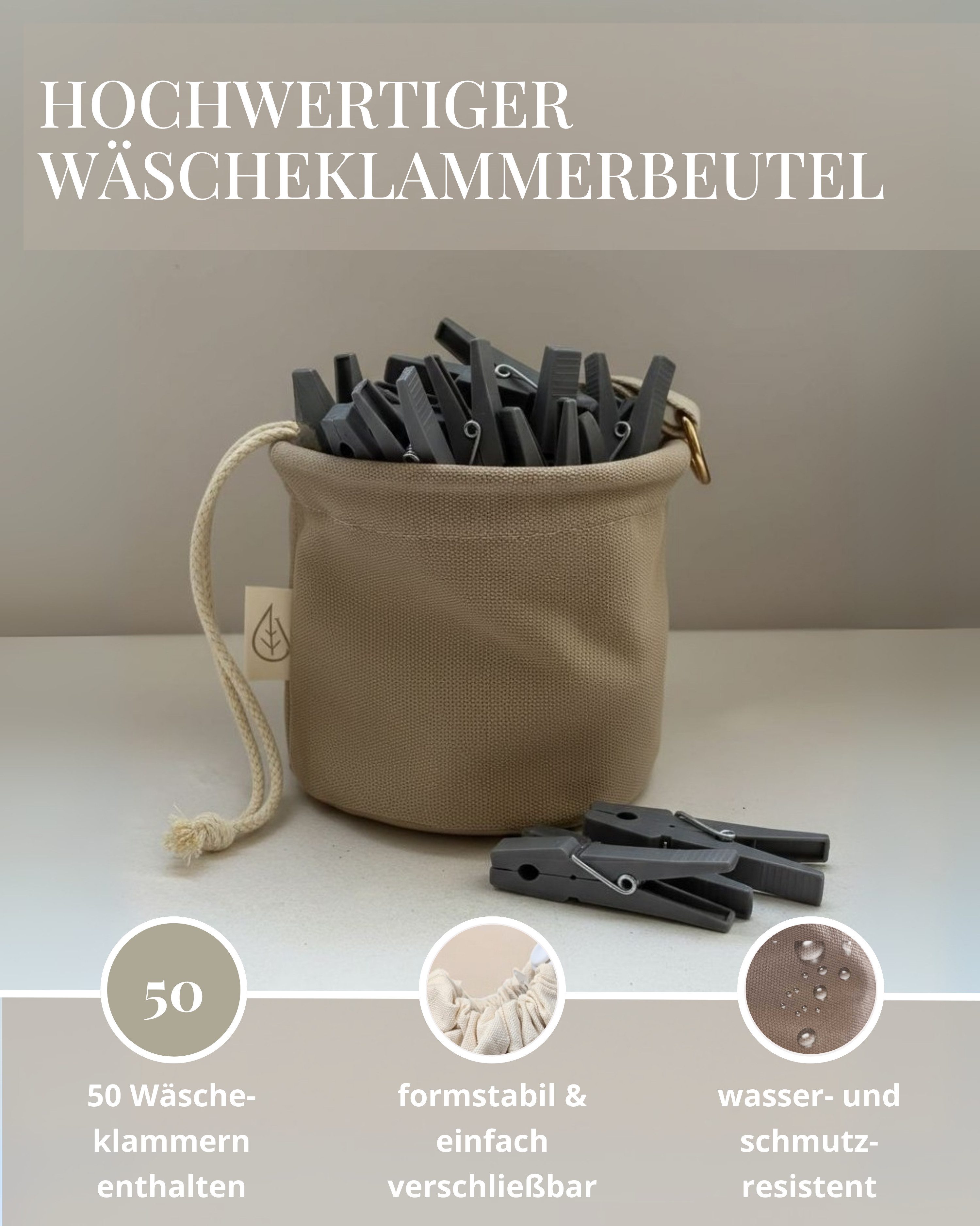 LIVLIG Wäscheklammern Wäscheklammerbeutel mit 50 Wäscheklammern, Klammersack, Aufbewahrungsbeutel, 50 Klammern aus recyceltem Kunststoff