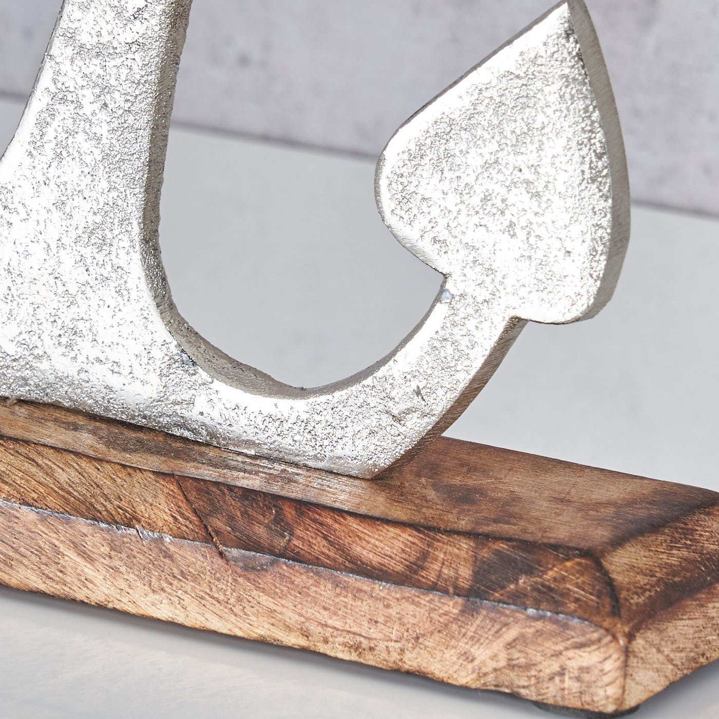 Tischdeko Geschenk 19x23cm Silber Levandeo® Skulptur Holz Variante Mango Dekoobjekt, Anker 1
