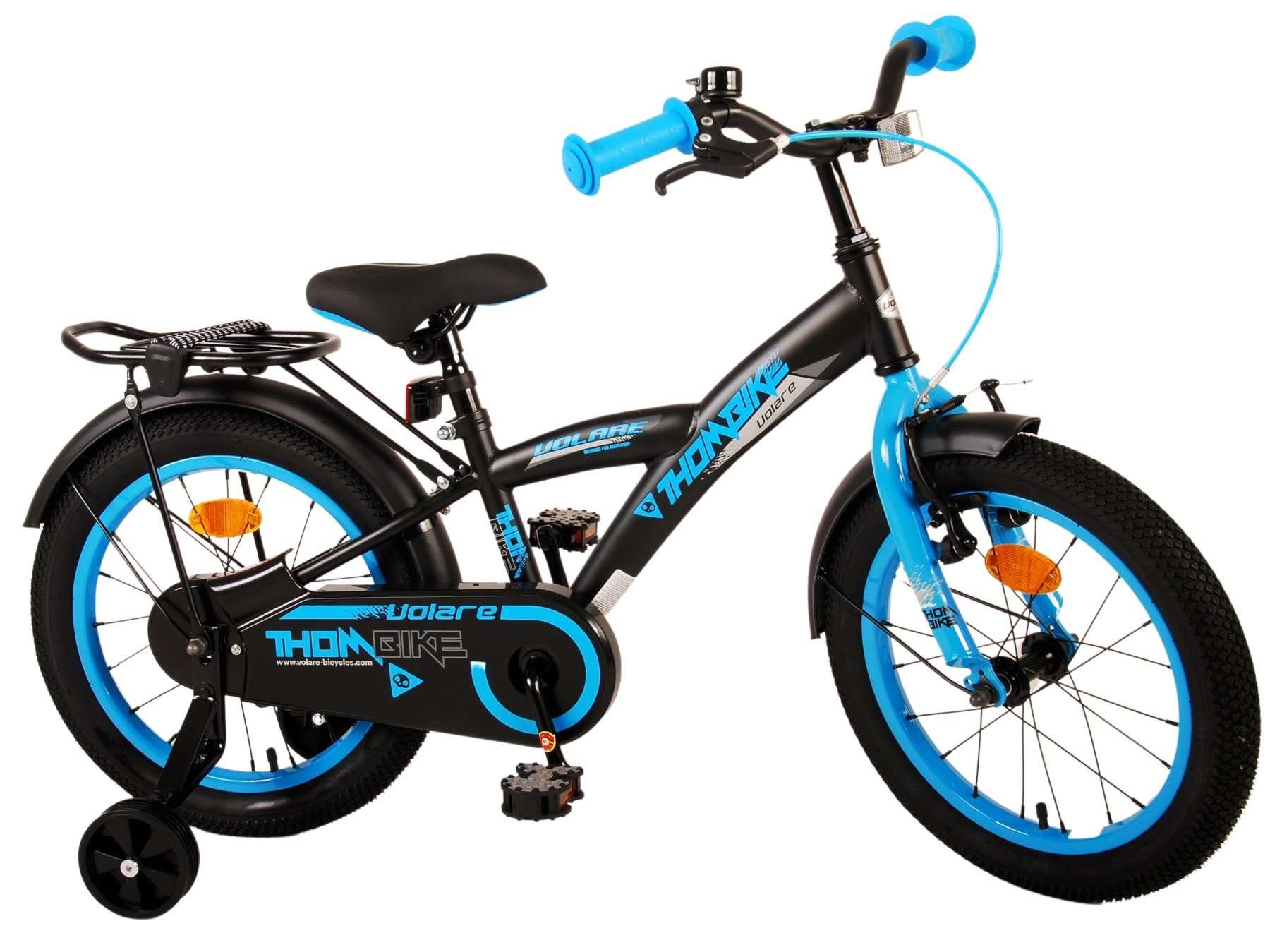 TPFSports Kinderfahrrad Volare Thombike 16 Zoll mit Rücktritt und Handbremse, 1 Gang, (Kinder Jugend Fahrrad - Jungsfahrrad - Rutschfeste Sicherheitsgriffe), Kinder Fahrrad 16 Zoll - Jugend Fahrrad - Schwarz/Blau