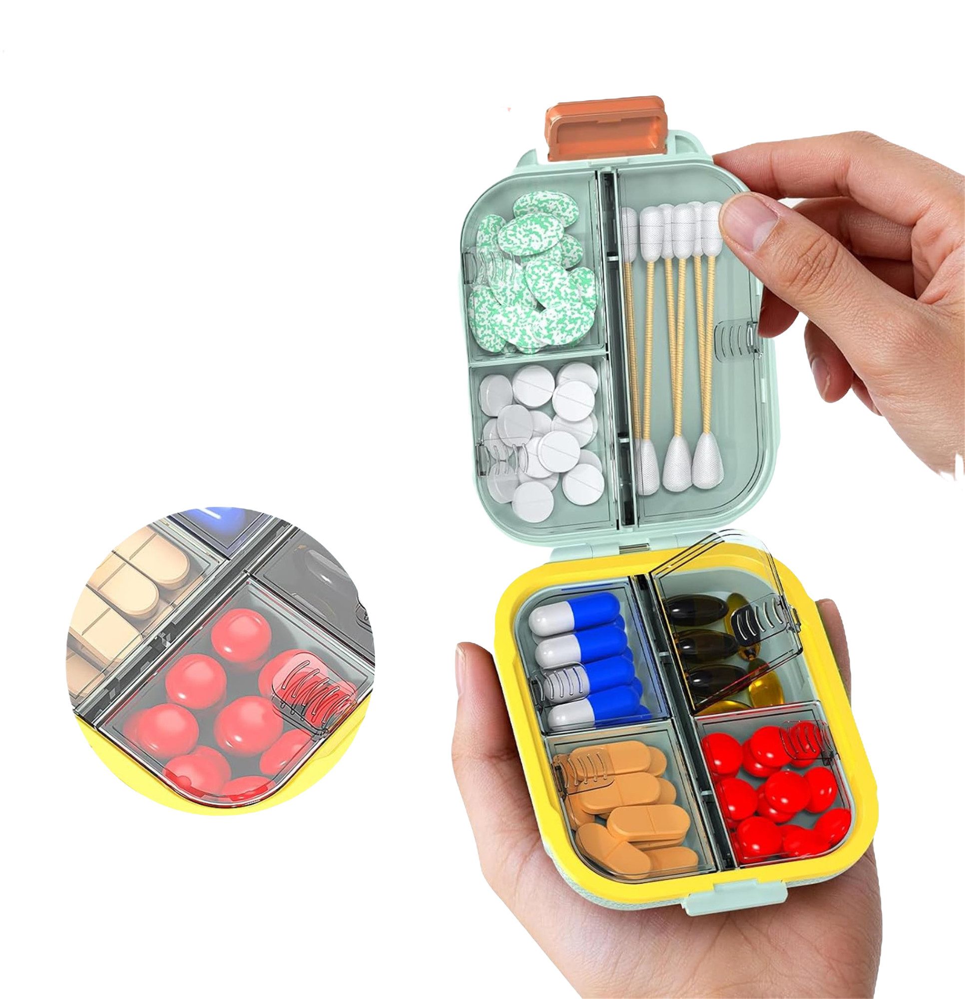 Fyrove Pillendose 7 Fächer, kompakte Medikamentenbox mit doppelter Schnappverriegelung (Silikon-Dichtung, BPA-frei, für Vitamine, Nahrungsergänzung & Reisen)