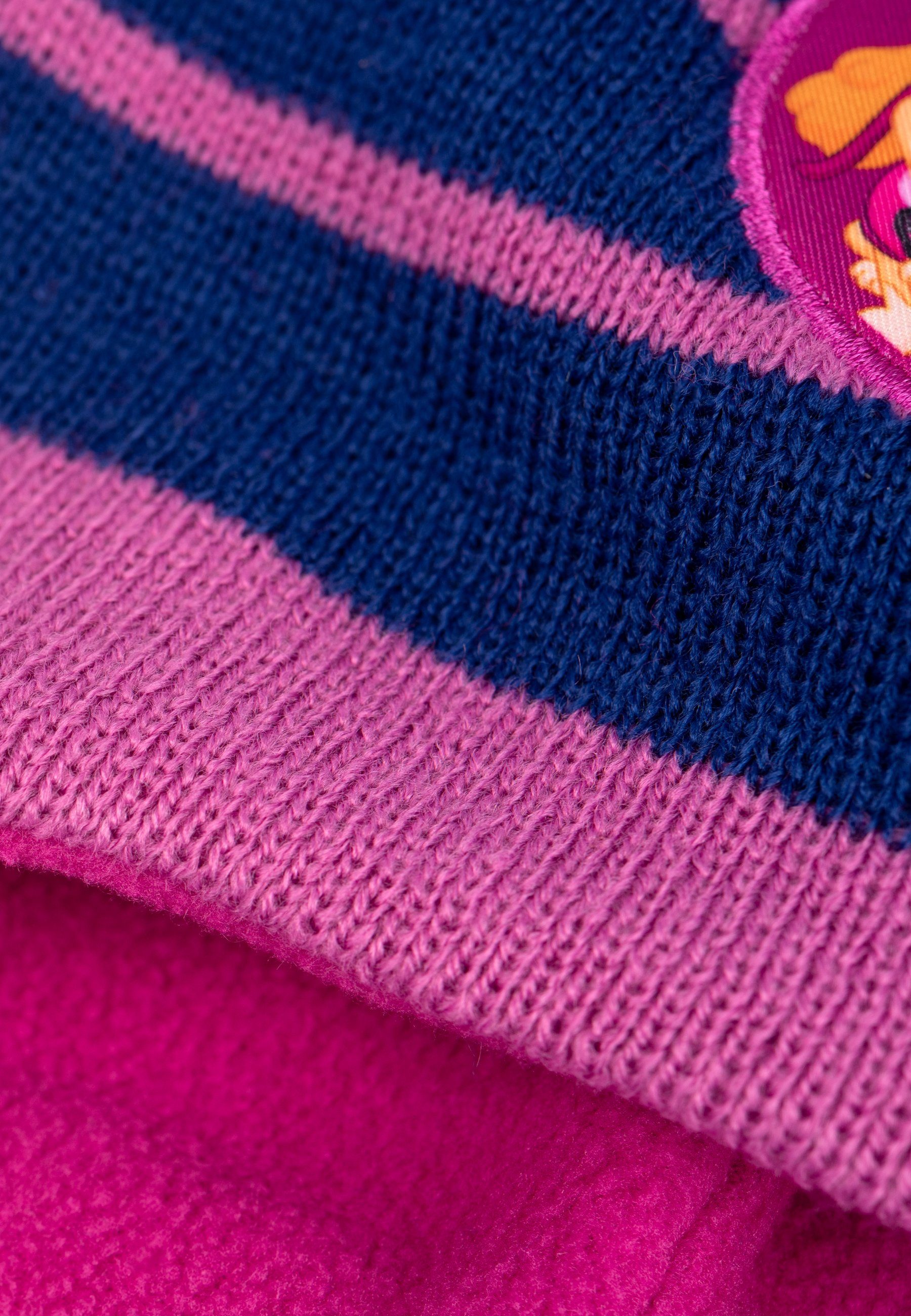 United Labels® Strickmütze Paw Patrol gestreift und mit Bommeln & Patch - Girls