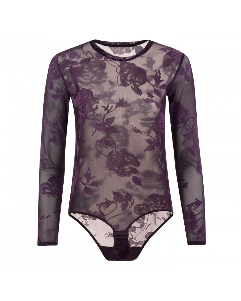 Evoni Body Eleganter Damen Tüll-Body mit Blumenmuster aus Flock
