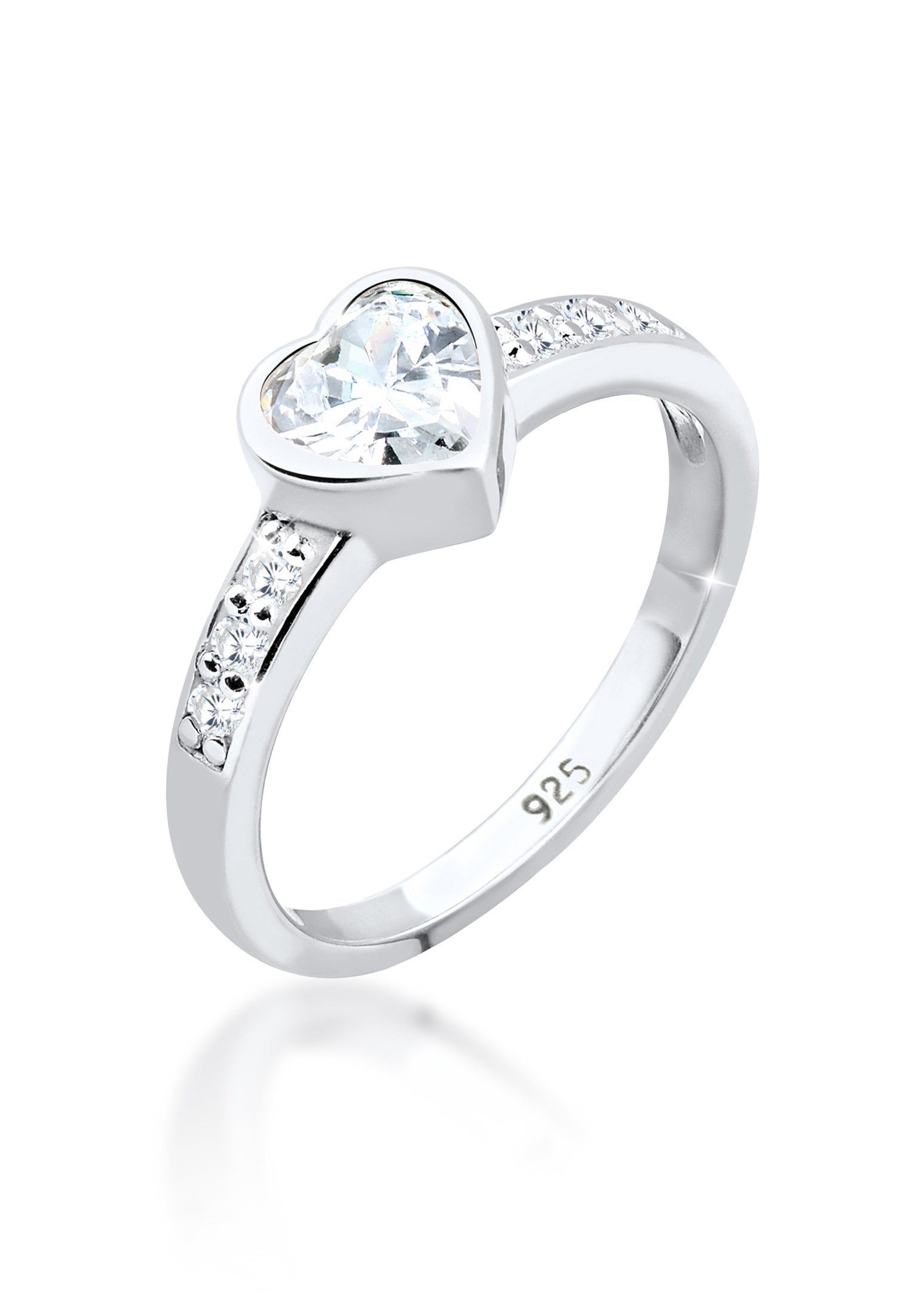 Elli Fingerring Herz Zirkonia Symbol Verlobung 925 Silber, Herz,  Romantisches Accessoire im Zeichen der Liebe