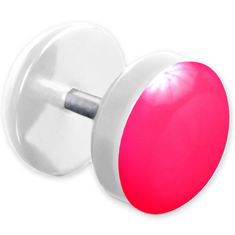 viva-adorno Fake-Ear-Plug 1 Stück Ohrstecker Edelstahl Acryl weiß mit farbig emaillierter Front Neon Pink