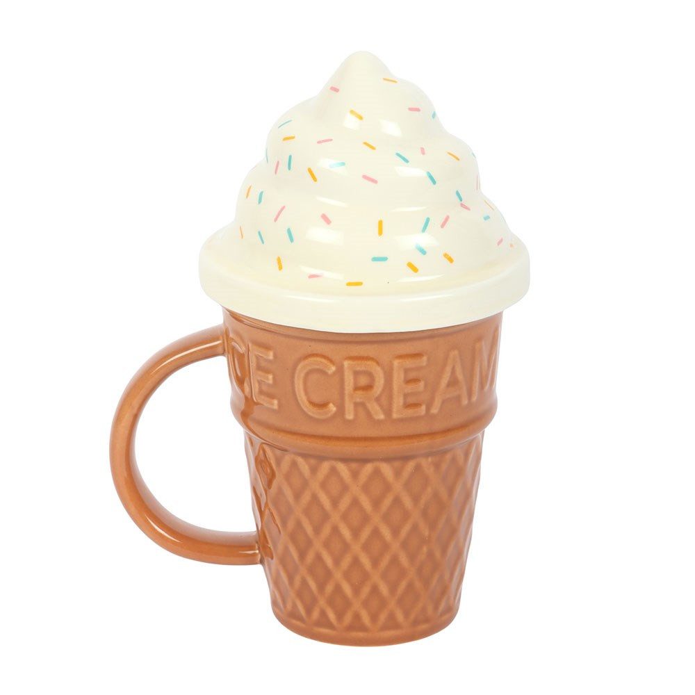 Tasse Eiswaffelbecher mit Deckel Tasse Eistüte 500 ml Geschenkidee