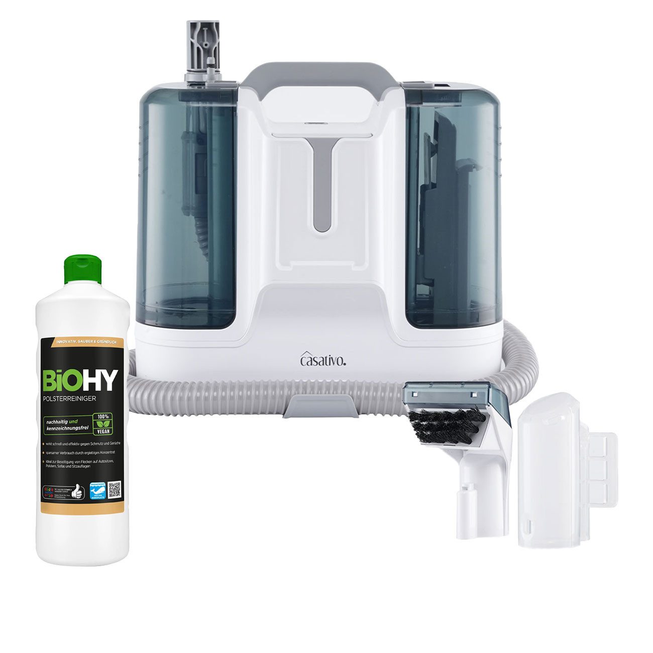Casativo Wasch-Sauger Premium Polstersauger-Set, 450W Waschsauger & 1L Bio-Konzentrat, 450 W, beutellos, Zieht Flecken mit 11 kPa tiefenrein aus Polstern & Autositzen