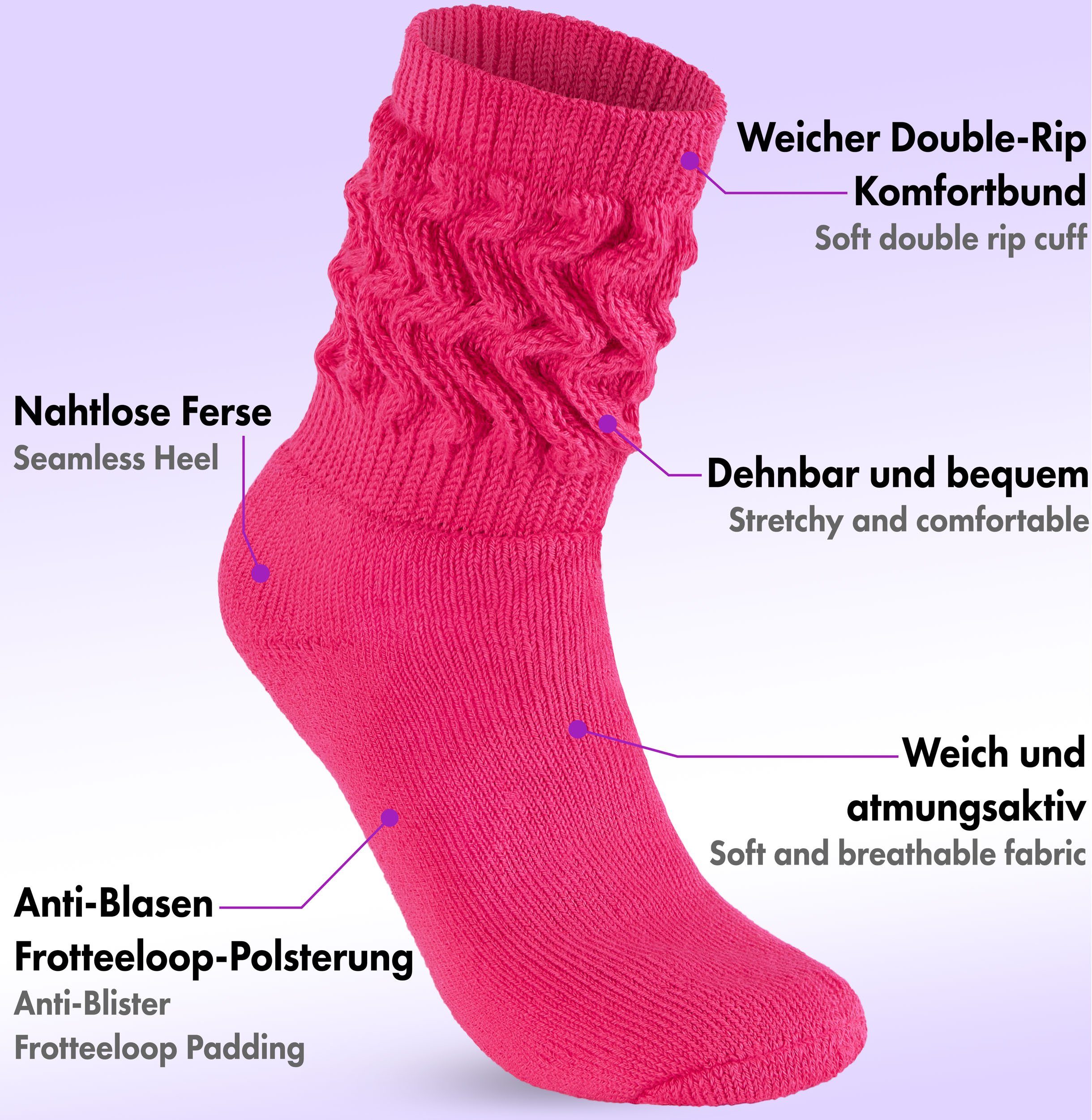 BRUBAKER Schoppersocken 3er Set Slouch Socken - Damen Baumwollsocken für Sport und Freizeit (3-Paar) Lässige Retro-Socken für Frauen - Scrunch Knit Damensocken