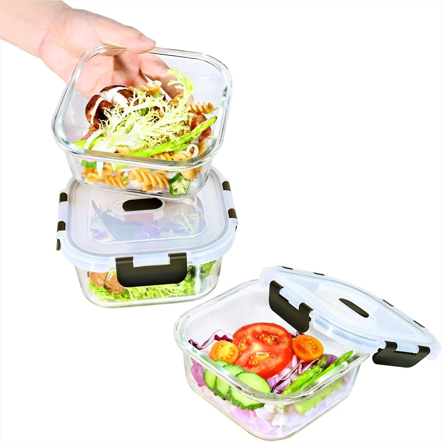 KingLux Frischhaltedose 3Stk. 800ml Vorratsdosen Glas Mit Deckel,Meal Prep Boxen,Glasbehälter, Borosilikatglas, (3-tlg)