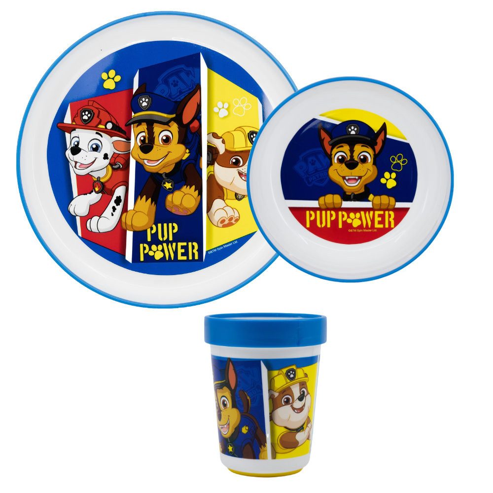 PAW PATROL Kindergeschirr-Set Paw Patrol Jungen Kinder Geschirr-Set 3 tlg (3-tlg), 1 Personen, Kunststoff, antirutsch Becher Teller Schüssel