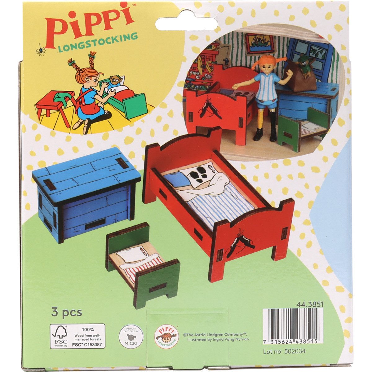 Pippi Langstrumpf Puppenhausmöbel Schlafzimmer Mädchen (3tlg) – Bild 3 von 5