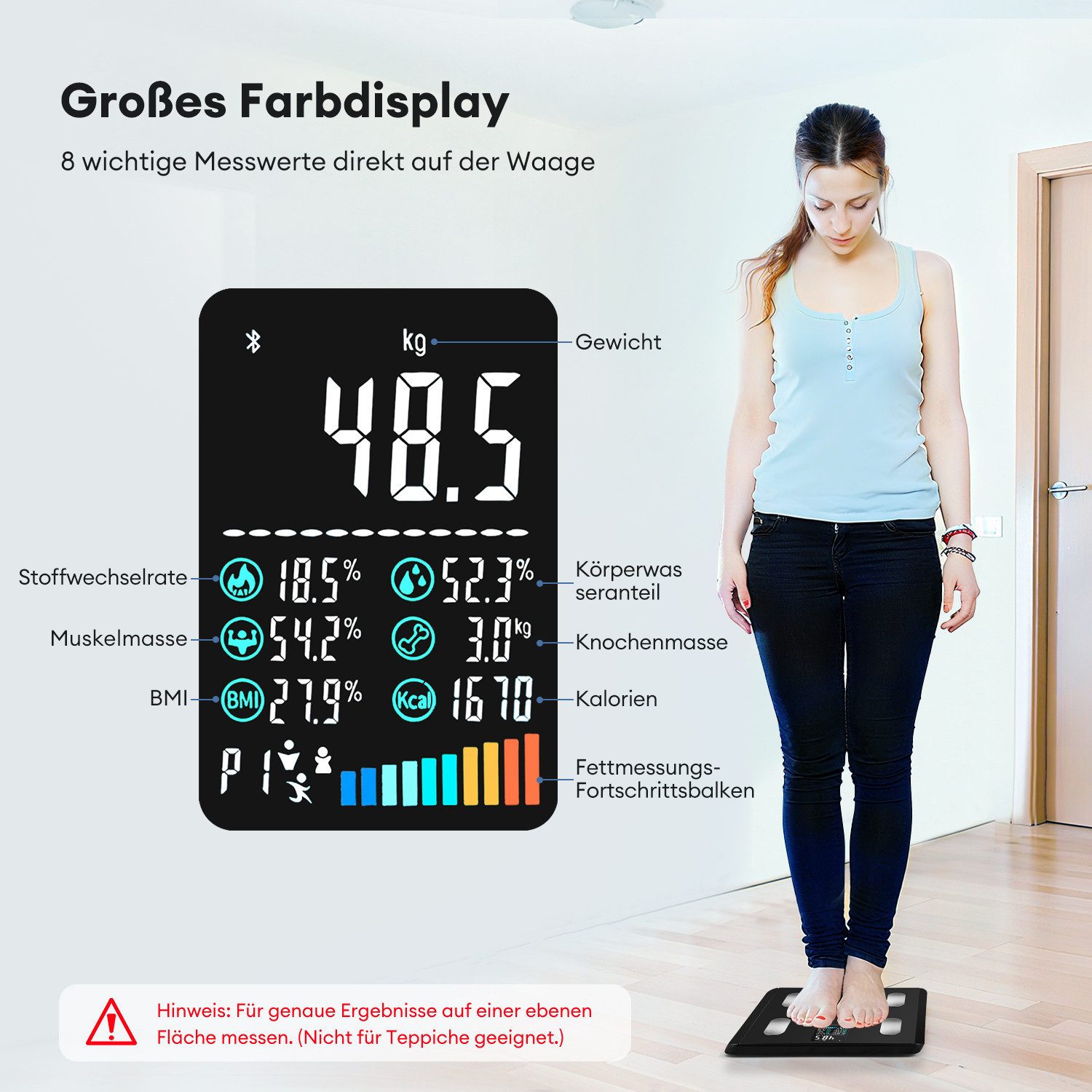 CkeyiN Pro Körper-Analyse-Waage Körperfettwaage mit Großem Display, Waage mit Körperfettanalyse, Waage mit Körperfett und Muskelmasse, Bluetooth Waage Personen mit App, Körperwaage Digital mit 19 Messwerten