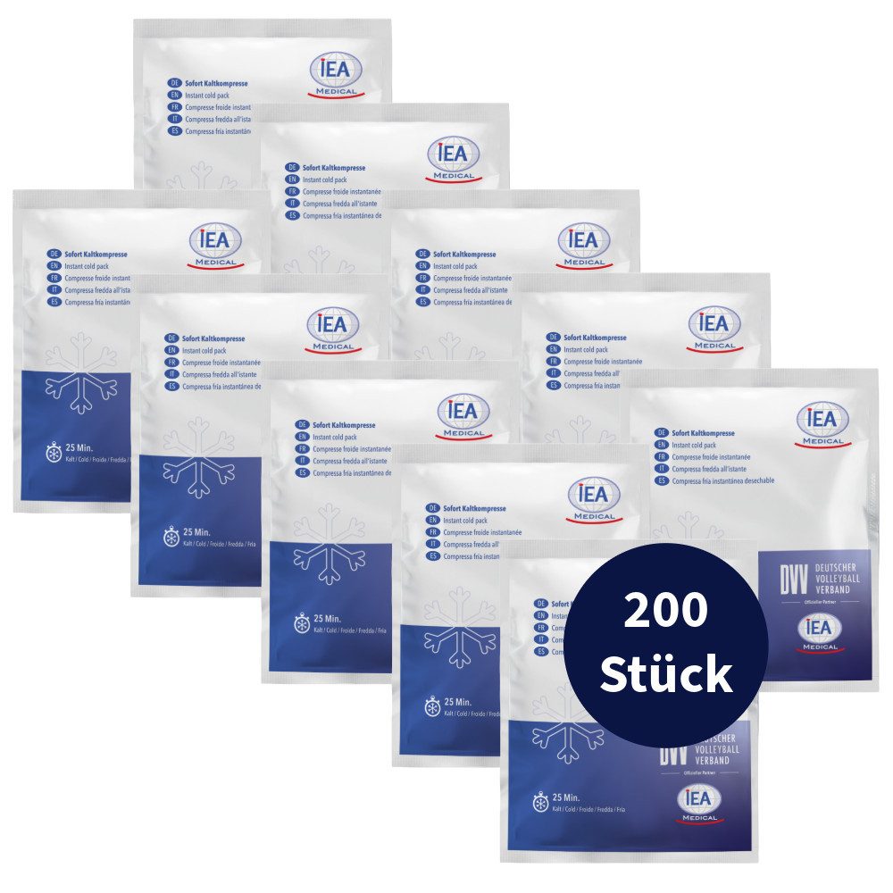 IEA Medical Kühlpad Sofort-Kälte-Kompresse, Kühlpacks für Prellungen & andere Verletzungen, Komplettset 200-tlg., Set, Einmal-Kühlpacks, Kühlpack zum knicken, Kühlkompresse, Kältekompresse