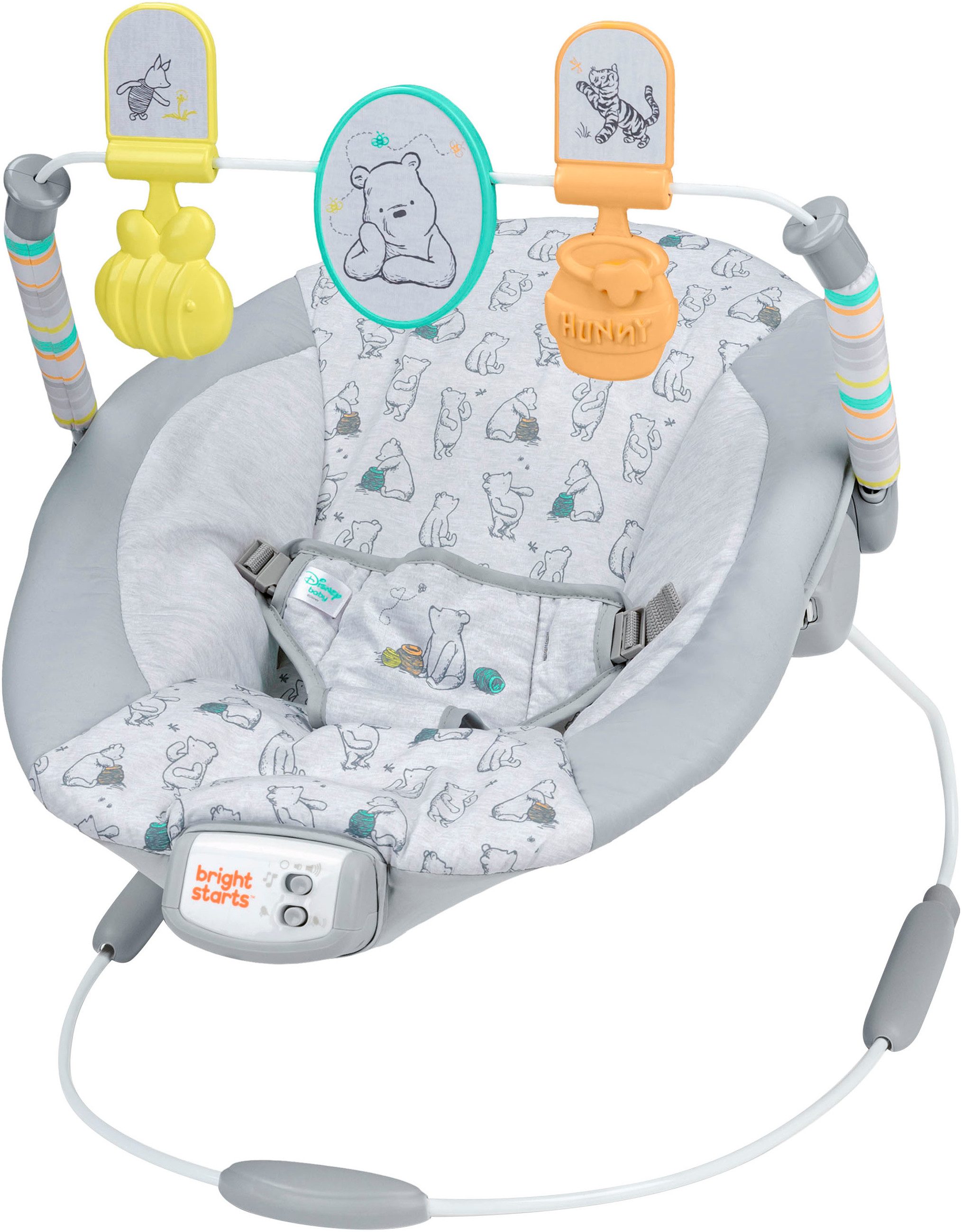 Bright Starts Babywippe Disney Winnie the Pooh Classic Pals Vibrating Bouncer, mit Sound-Effekt