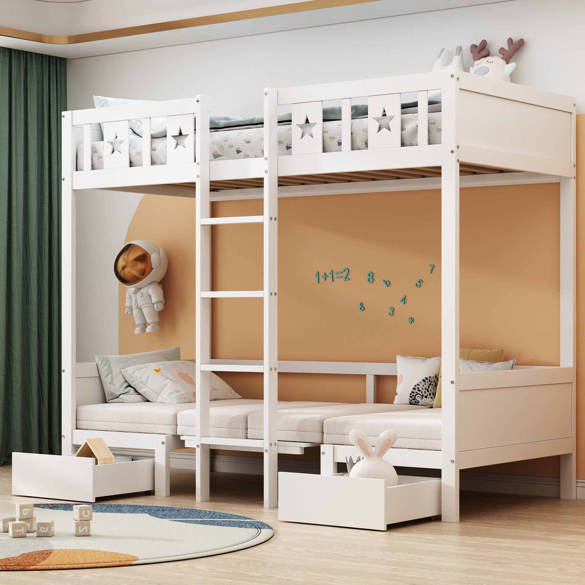 Flieks Etagenbett, Kinderbett 90x200cm mit umwandelbarem günstig online kaufen