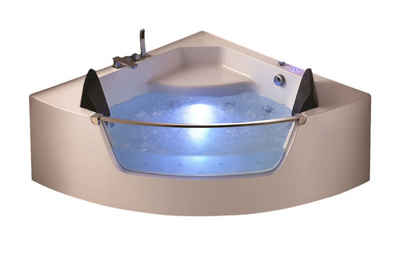 JVmoebel Whirlpool-Badewanne Whirlpool Badewanne Glas LED Licht Armaturen Eckbadewanne Wanne, (1-tlg), Made in Europa