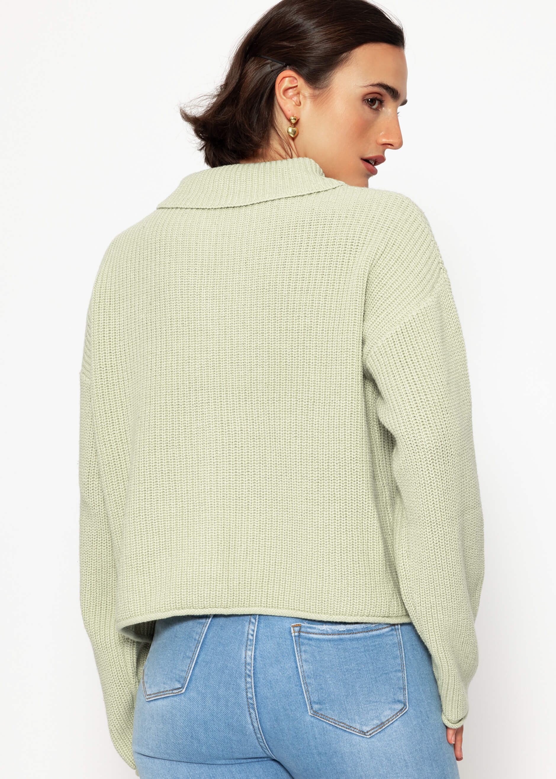 SASSYCLASSY Cardigan Oversize Strickjacke Damen mit Kragen Elegant Lässiger Cardigan aus hochwertigem Grobstrick mit markanten Knöpfe