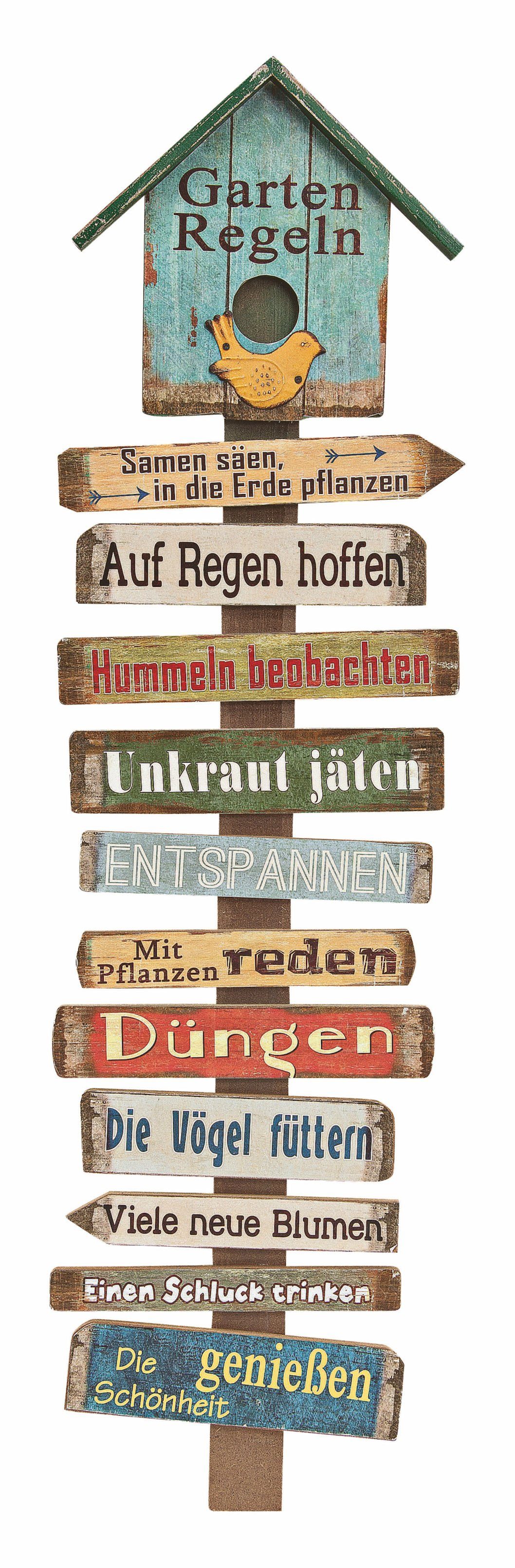 Spetebo Deko-Schriftzug Holz Gartenstab mit 11 Gartenregeln - 99 x 27 cm