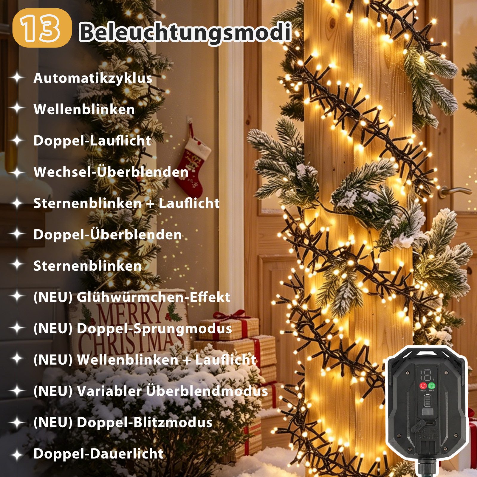 Salcar LED Solarleuchte LED Solar Lichterkette Außen 2cm LED-Abstand Solar Gartenleuchte, 11,1m 560er LED 13 Modi mit Fernbedienung Warmweiß Wasserdichte – Bild 3 von 5