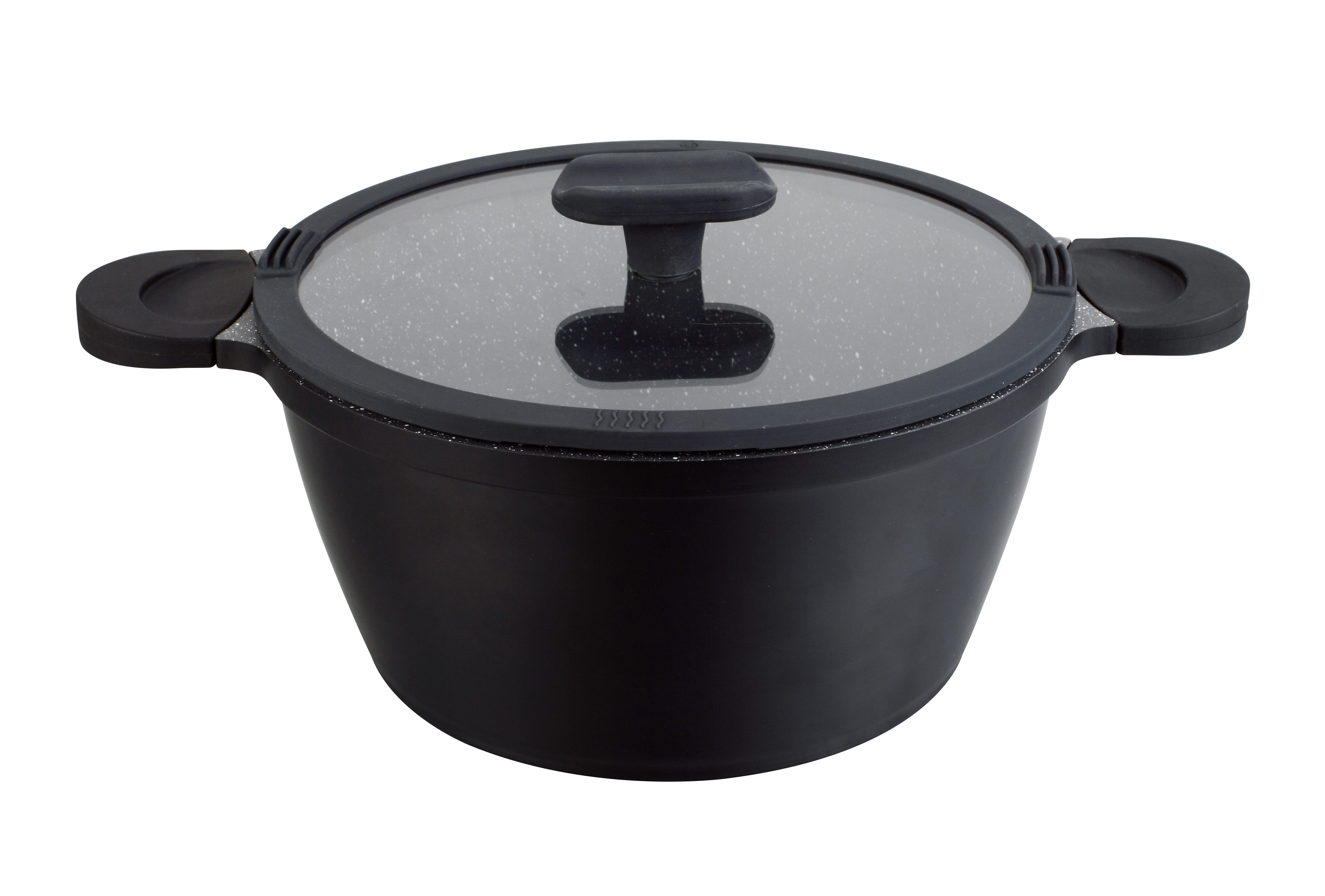 Mulex Kochtopf HAPPY Alugußtopf 28 cm schwarz inkl. Glasdeckel, Aluguß (exzellenter Antihafteffekt, leichte Reinigung), induktionsgeeignet