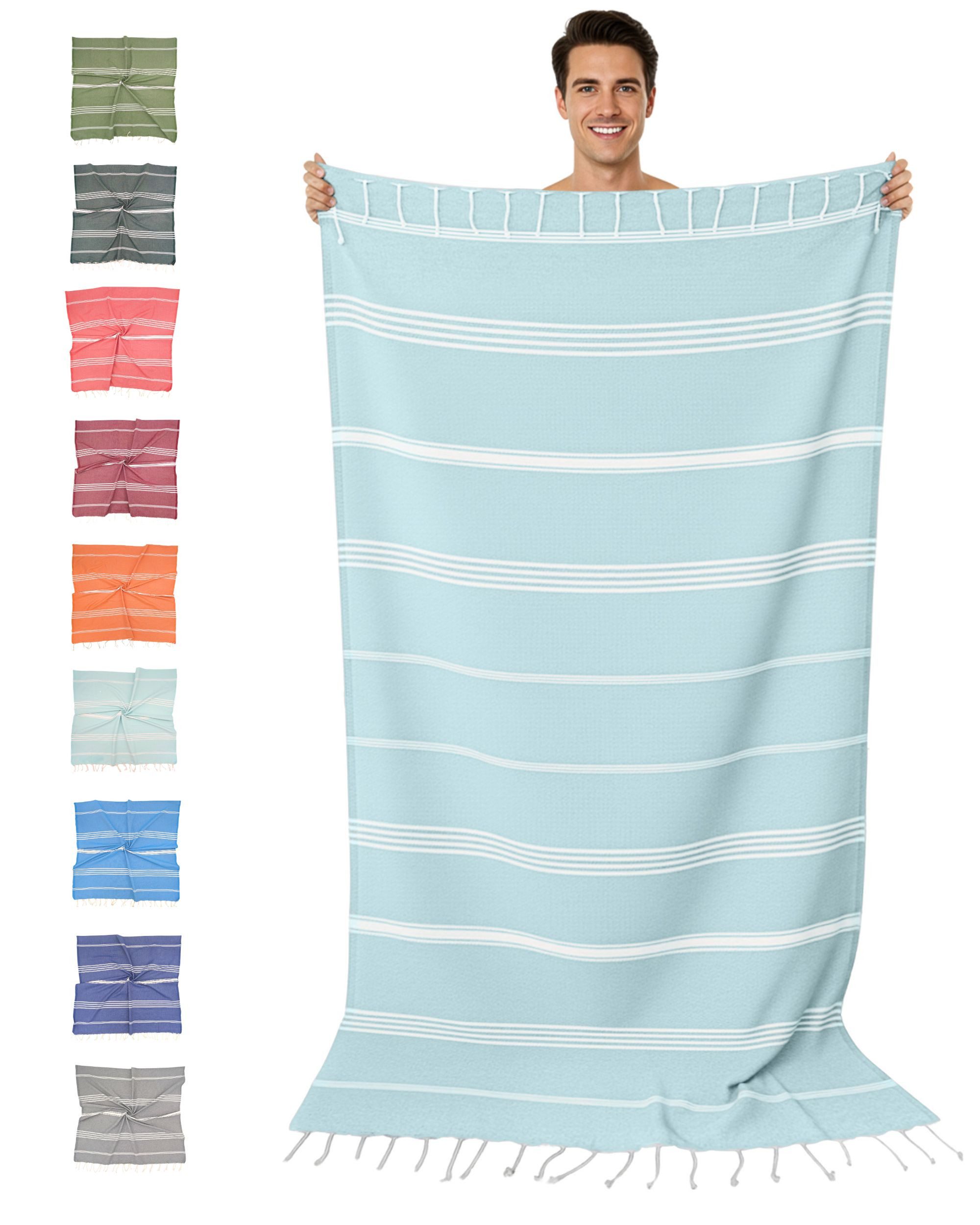 furora HOLIDAY Saunatuch Strandtuch Hamamtuch: groß 100x200 cm Saunatuch, Strandhandtuch dünn, Strandtuch Saunatuch aus 100% Baumwolle Strandtuch Set