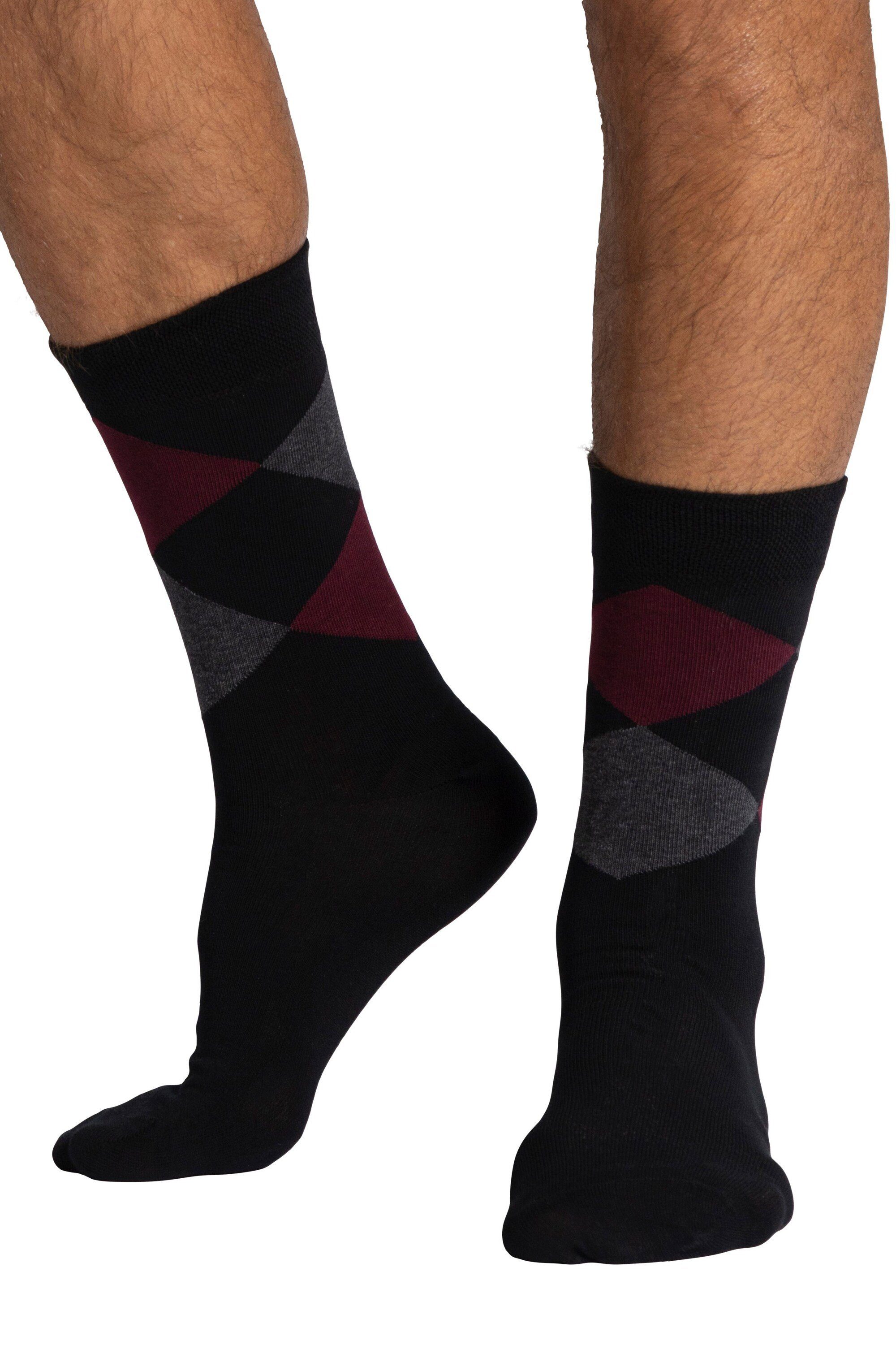 JP1880 Komfort-Bündchen (2-Paar) Socken 2er-Pack Rauten-Muster dunkel weinrot Basicsocken