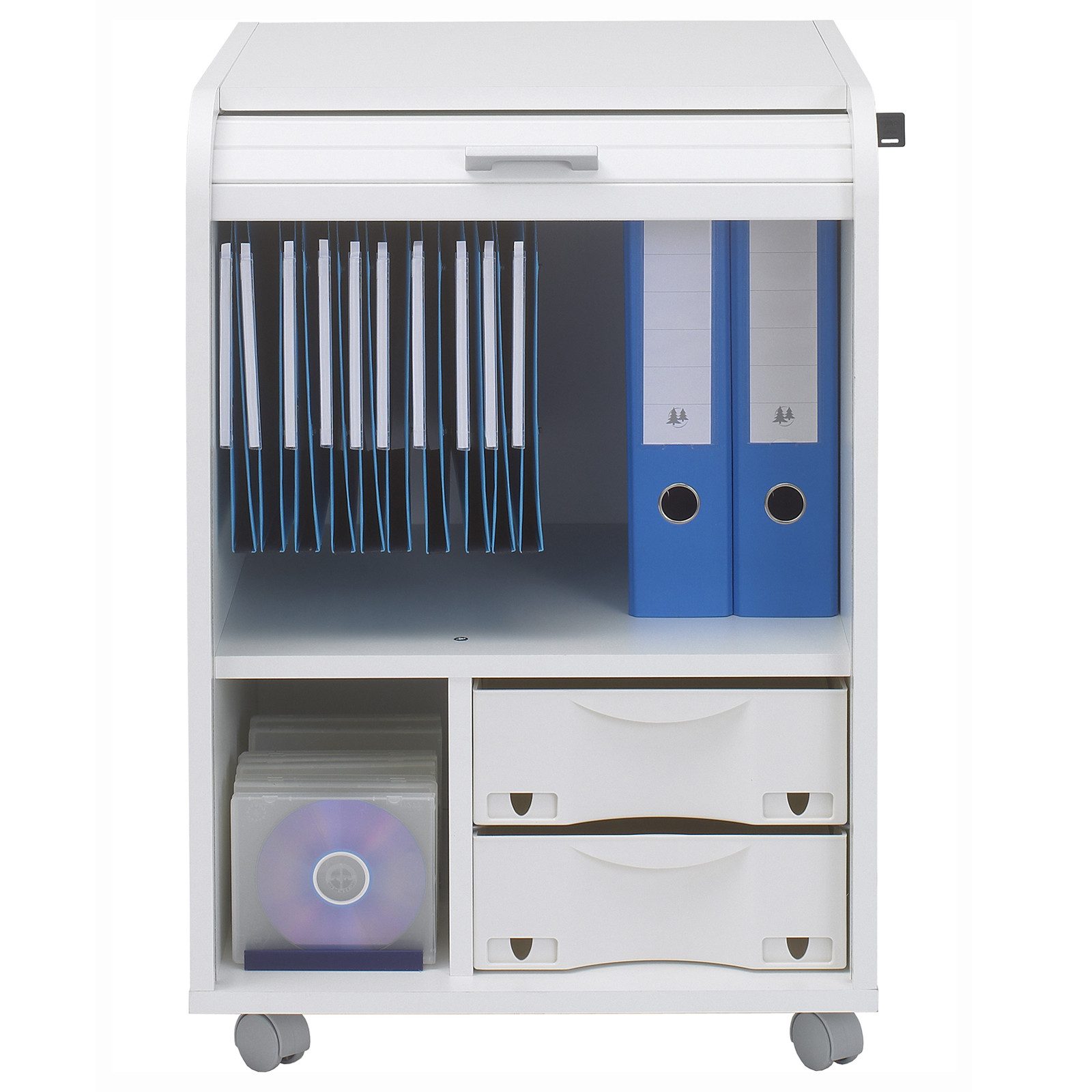 SIMMOB Rollladenschrank Mobiler Büro Aktenschrank, Weiß, abschließbar, 69x47x47 cm