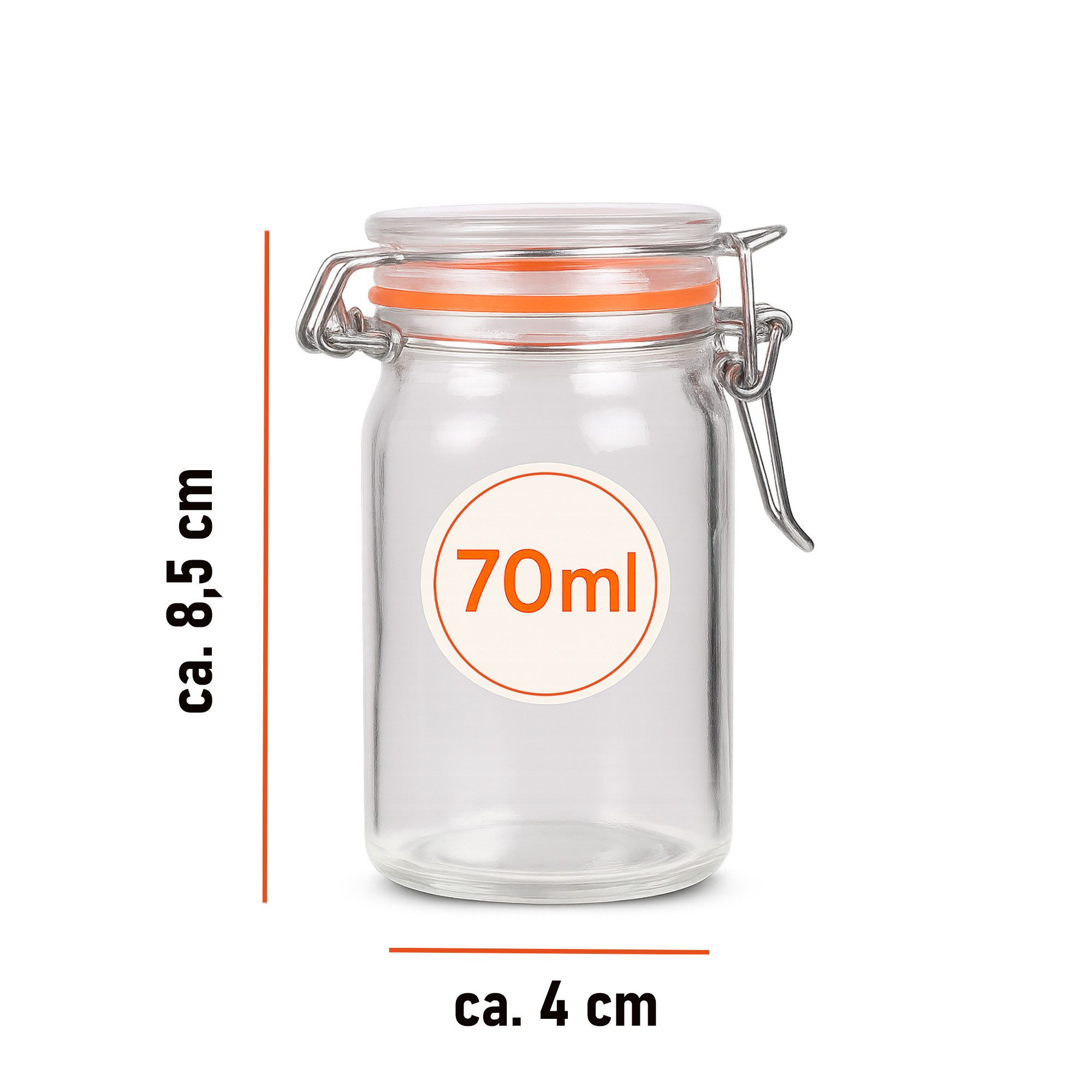 Bestlivings Einmachglas mit Bügelverschluss 70ml, Glas, (24-tlg), luftdicht, wiederverwendbar, spülmaschinengeeignet – Bild 2 von 5